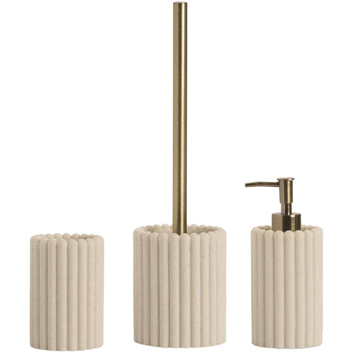 Brosse WC en résine beige stries et métal doré 10x10x36cm beige, WADIGA