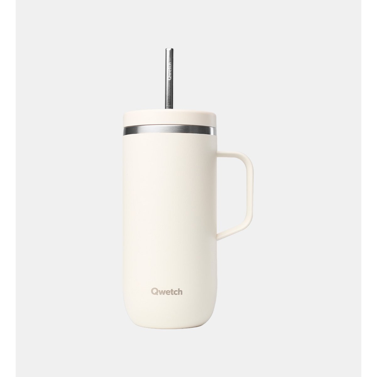 Mug isotherme avec anse et paille sable, QWETCH