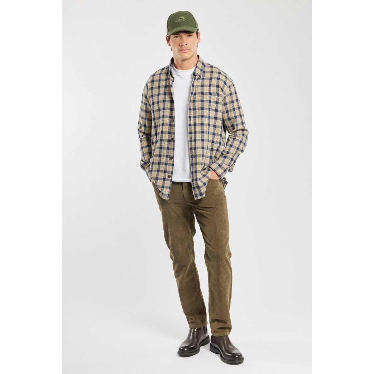Surchemise Flanelle carreaux beige/navire, ARMOR-LUX