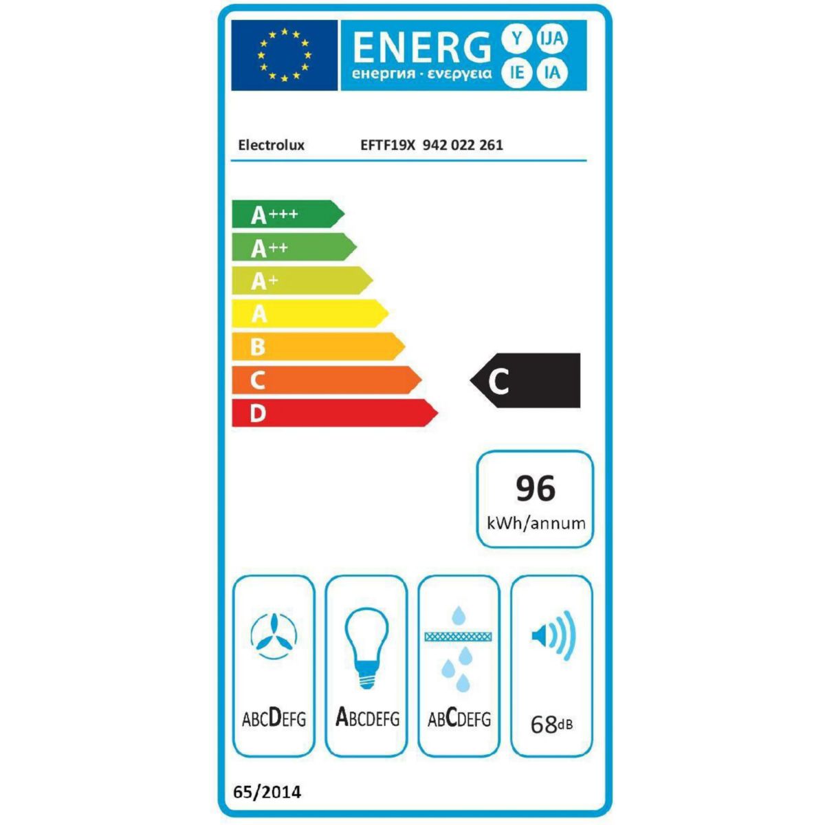 Hotte décorative murale EFTF19X couleur unique, ELECTROLUX