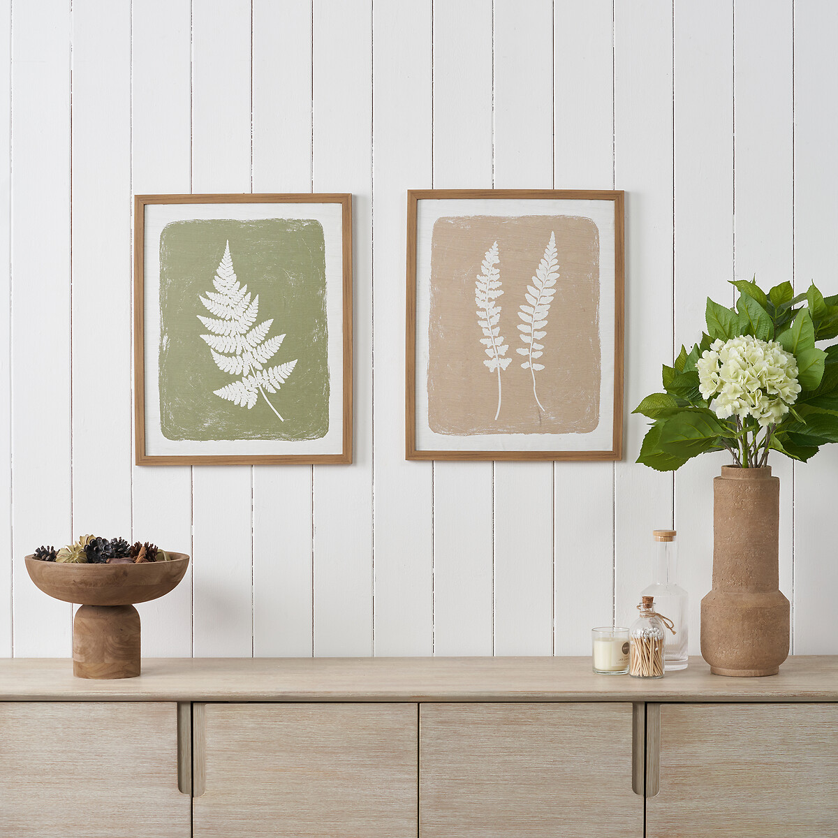 Set of 2 Green and Natural Fern Canvas Wall Art with Natural Frames green, ÉDITÉ