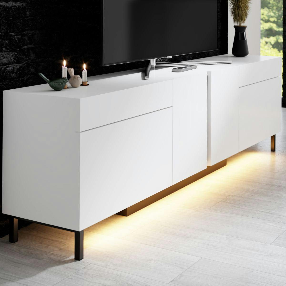 Meuble TV 180 cm, LED intégrées AURA blanc, PIER IMPORT
