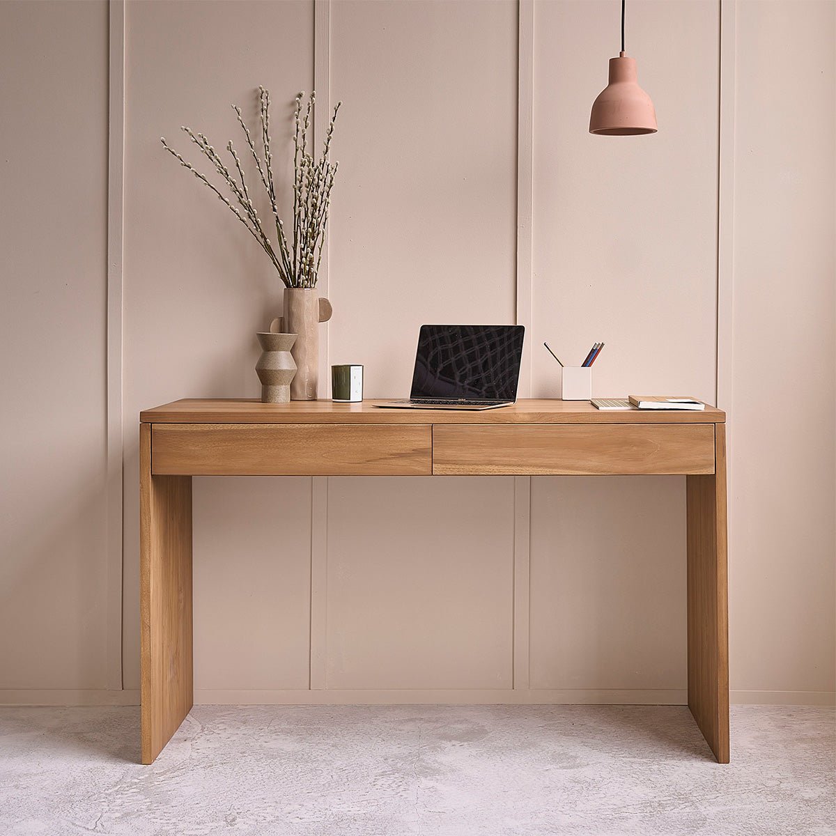 Bureau en bois de teck 130 cm 2 tiroirs  TRISTAN naturel, BERAH GETAH