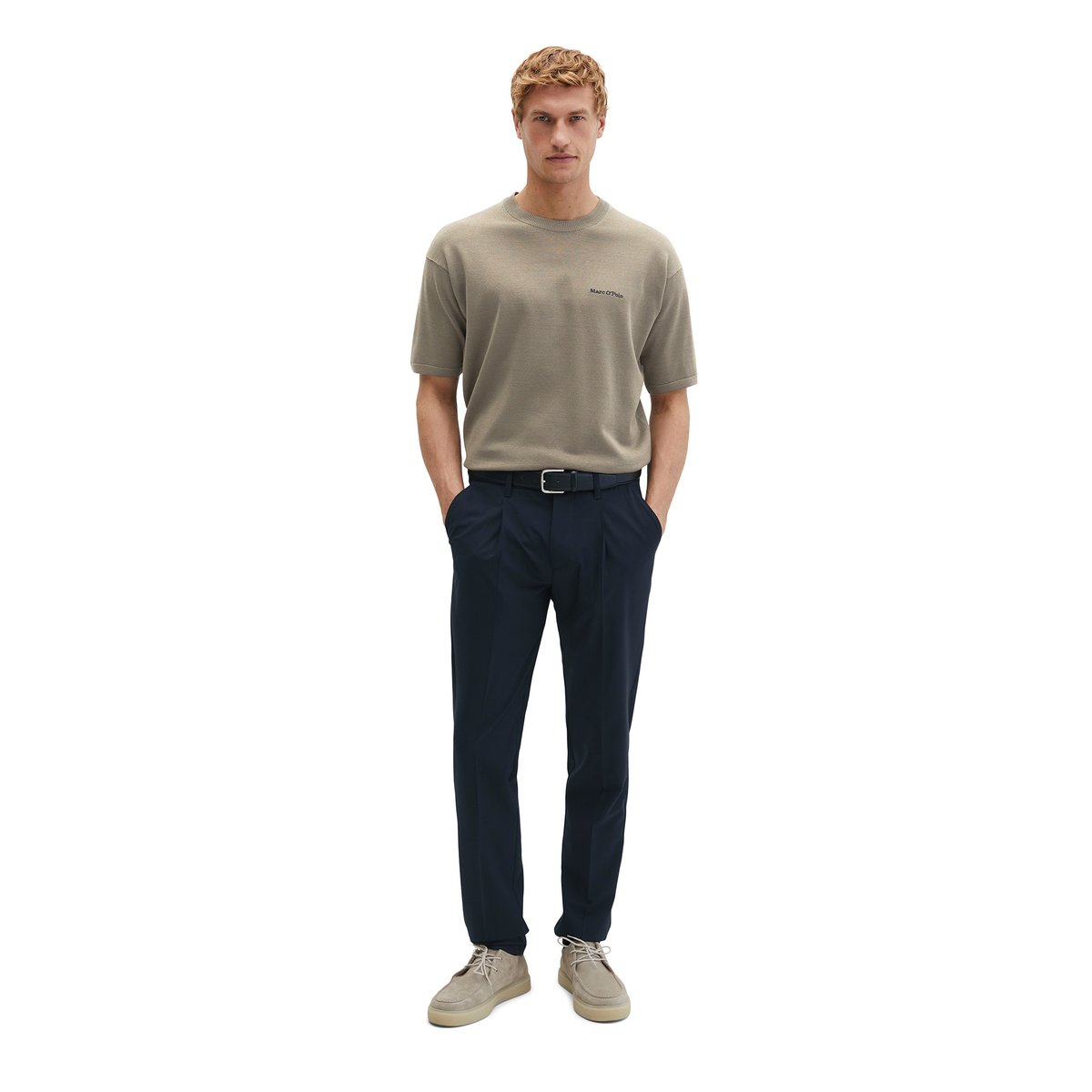 T-shirt en maille fine DFB Travel Collection en pur coton bio marron, MARC O'POLO
