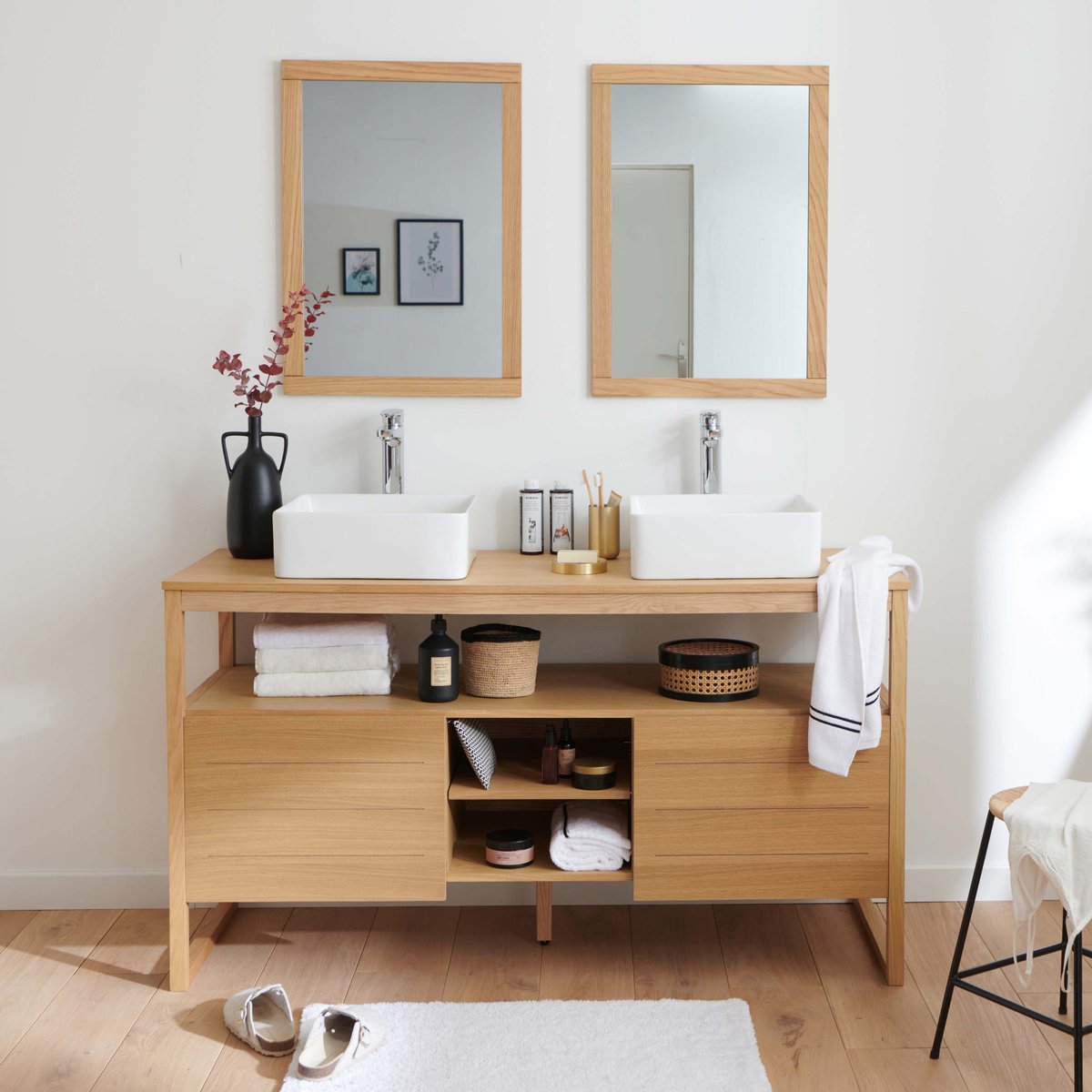 Meuble double +vasque +miroir ATOLL bois clair, MOB IN