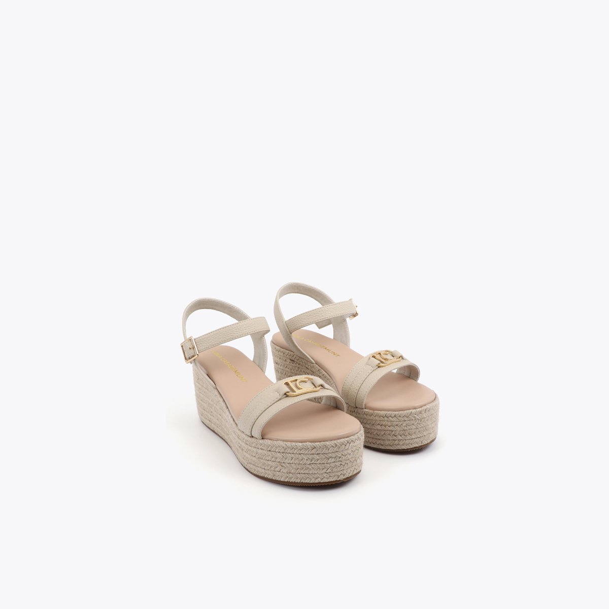Sandales compensées à plateforme tressée beige, LOLA CASADEMUNT
