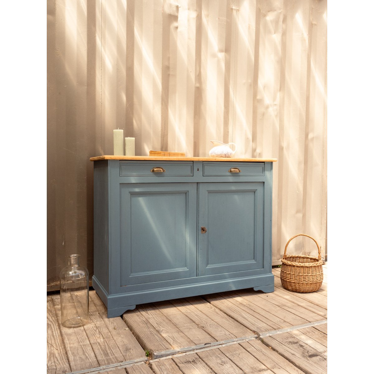 Buffet en bois bleu Gilbert N°1729 - Bon état bois clair, DEBONGOUT