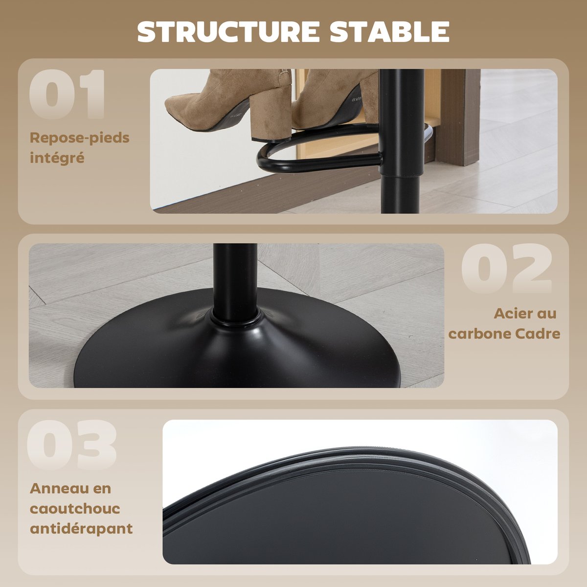 Tabouret de bar PU Noir noir, HOMCOM