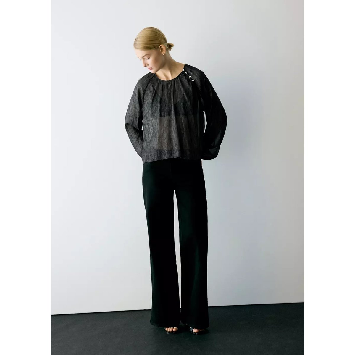 Blouse en fil métallisé détail boutons noir, MANGO TEEN