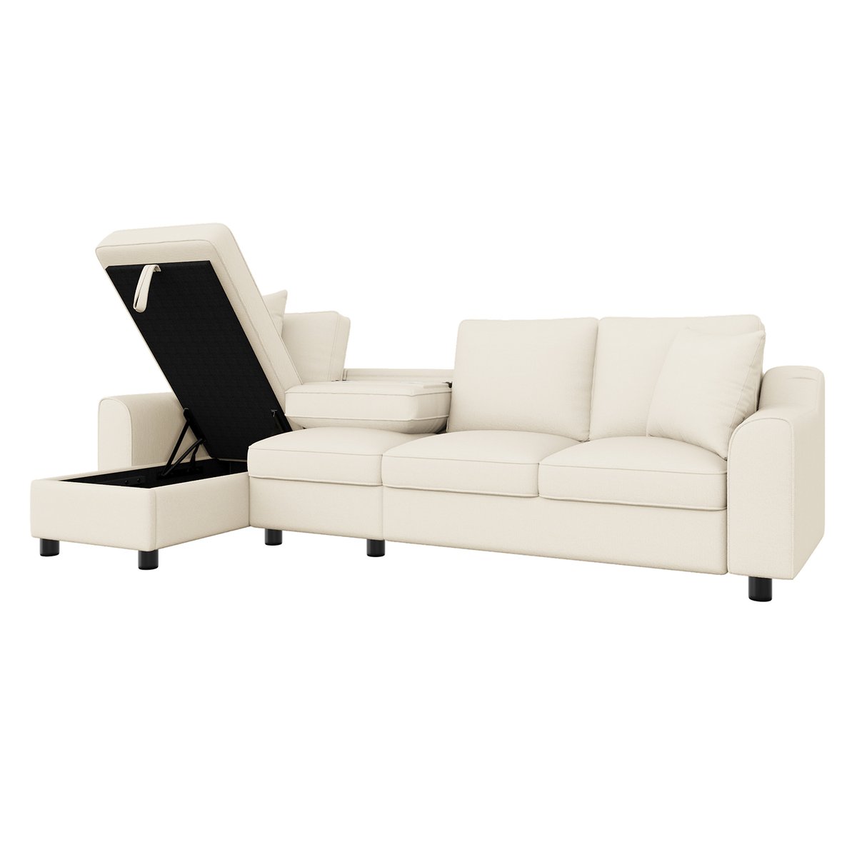 Canapé d'angle réversible coffre en chenille, VASEB beige, MEUBLES COSY