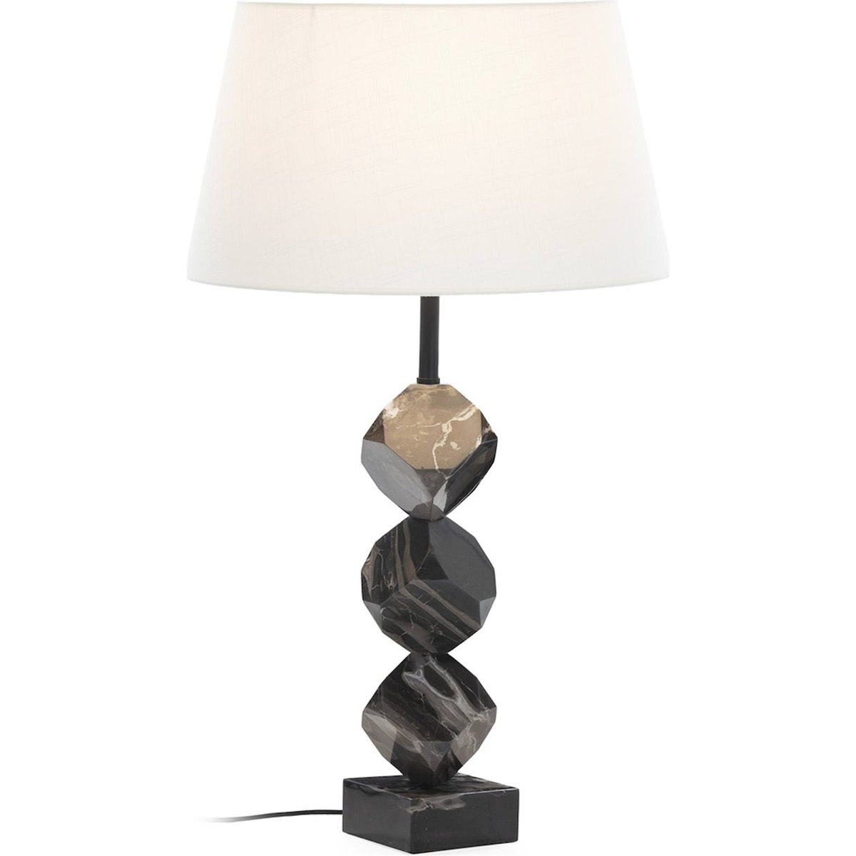 Lampe de table sculpturale en marbre et laiton noir et abat jour blanc, RECOLLECTION