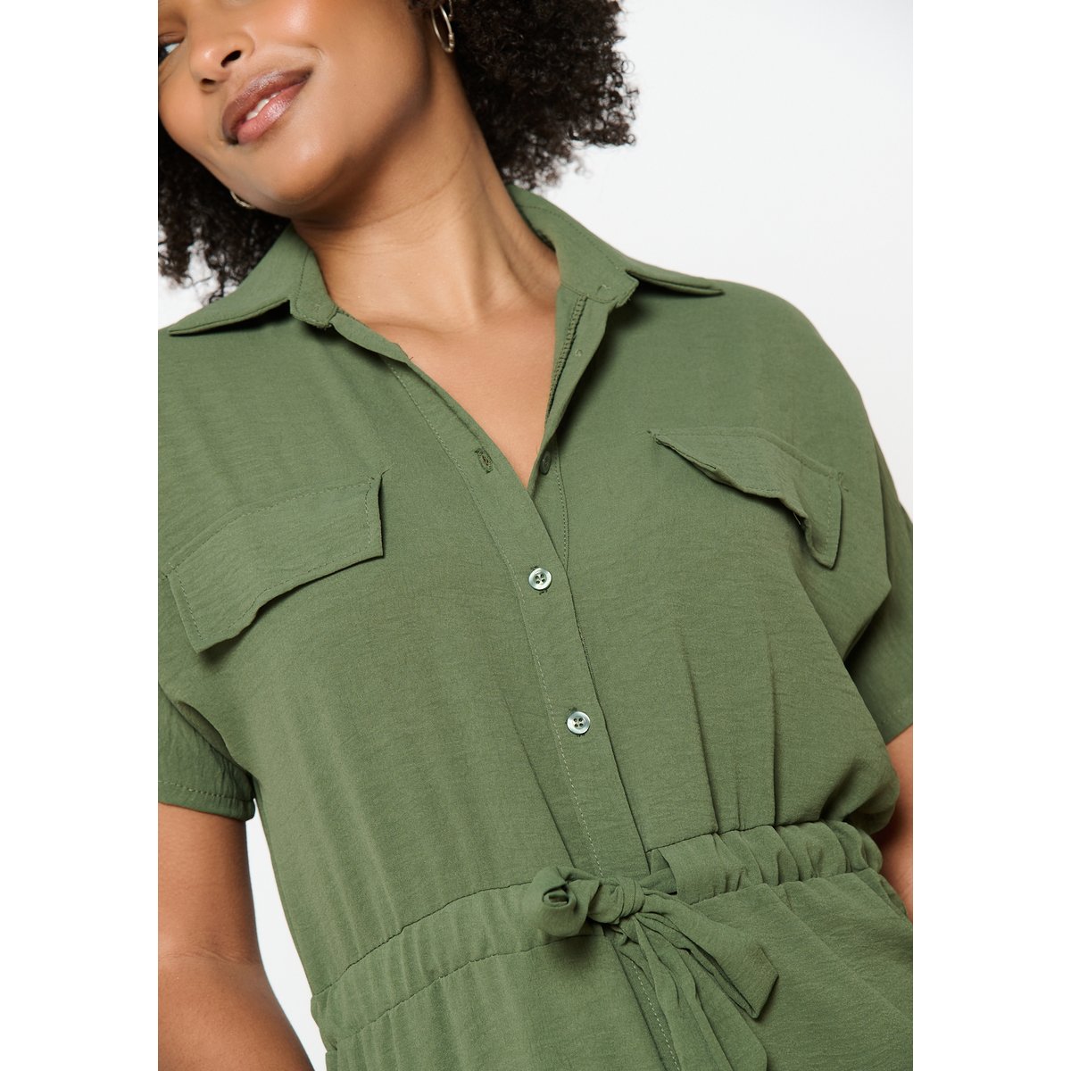Robe-chemise mi-longue khaki, LOLALIZA