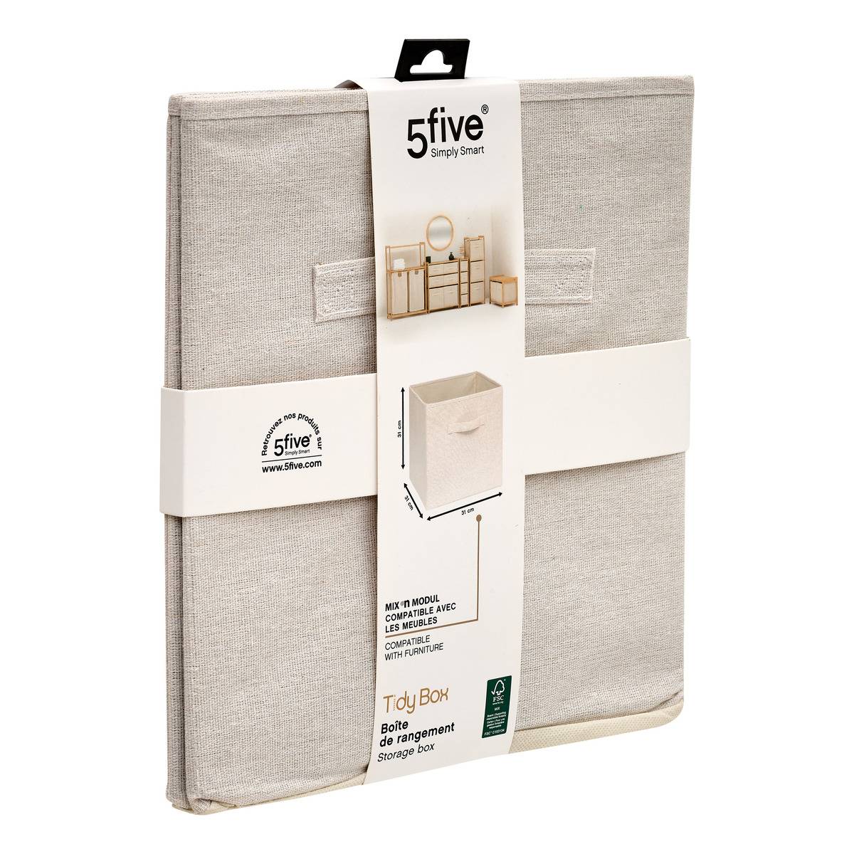 Panier de rangement en tissu TIDY BOX beige, 5FIVE SIMPLY SMART