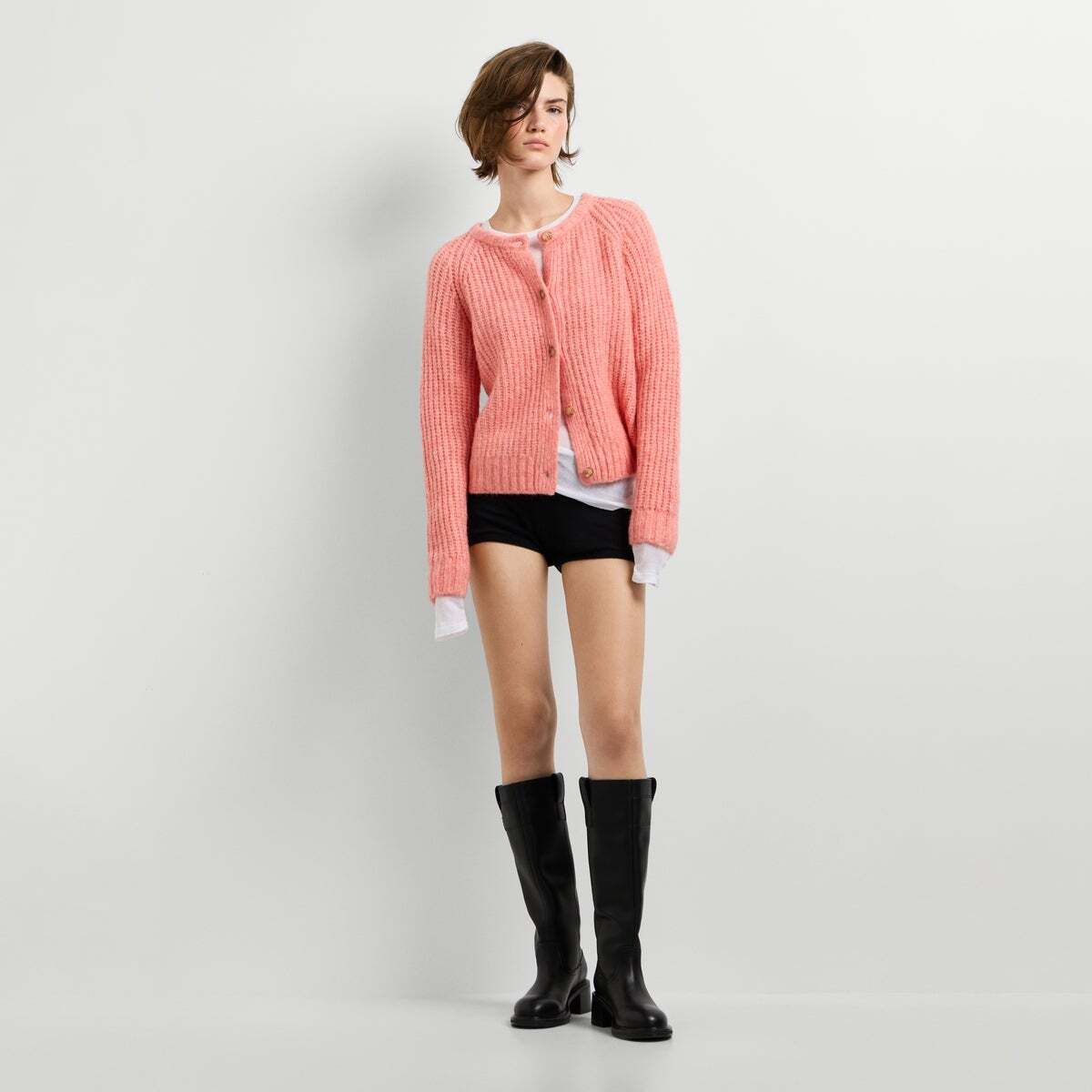 Cardigan En Maille Avec Fermeture Boutonnée rose pêche corail, PEPE JEANS