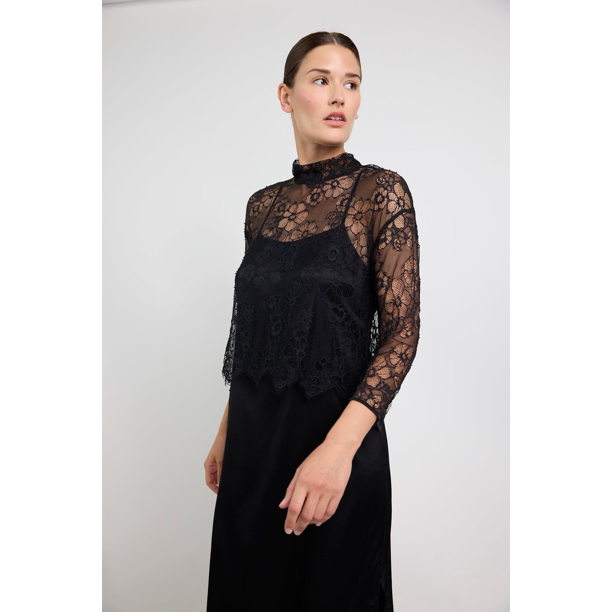 Nuisette longue en soie SILK'N MOON noir, MAISON LEJABY