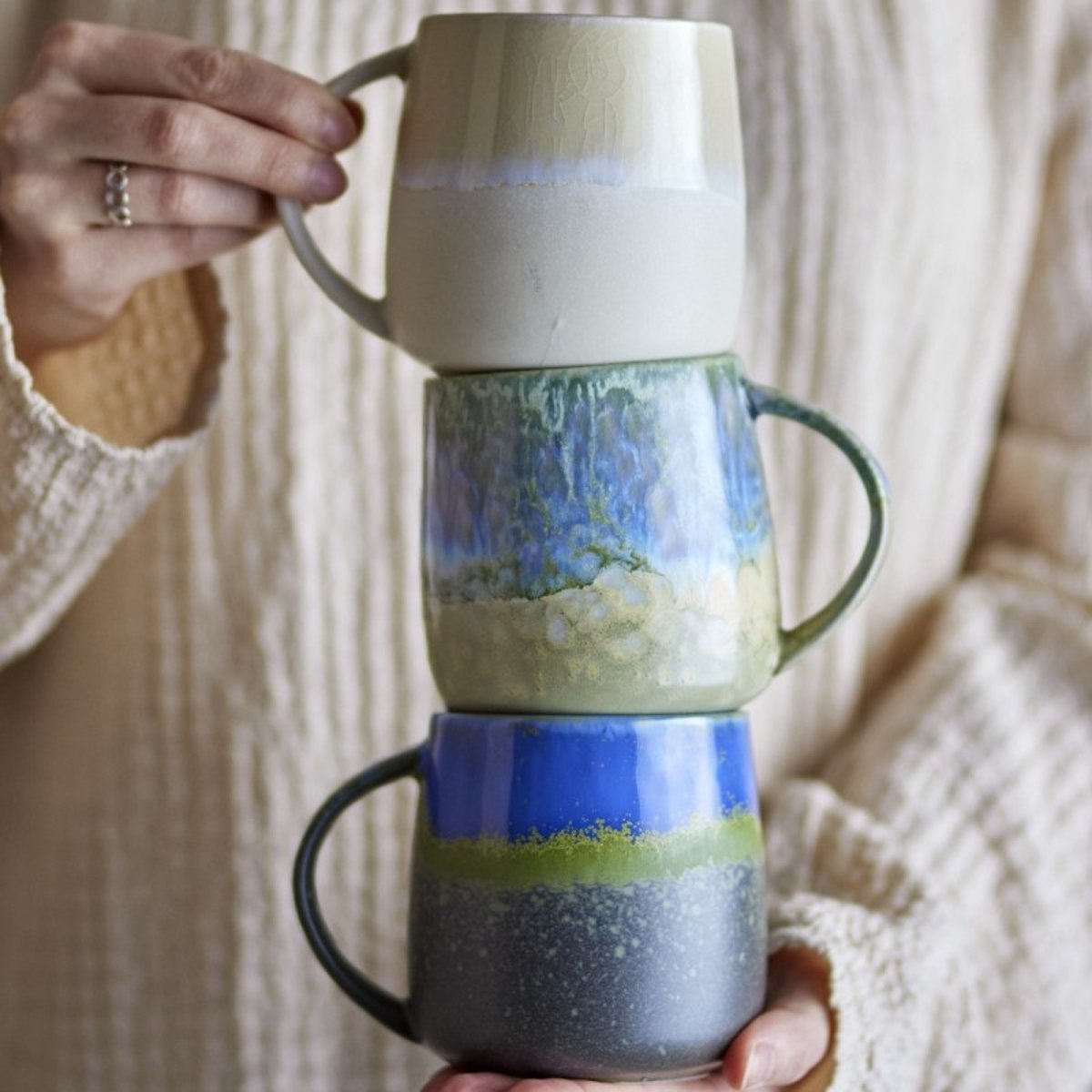 Mug artisanal grès émaillé  Cloe set de 3 multicolore, BLOOMINGVILLE