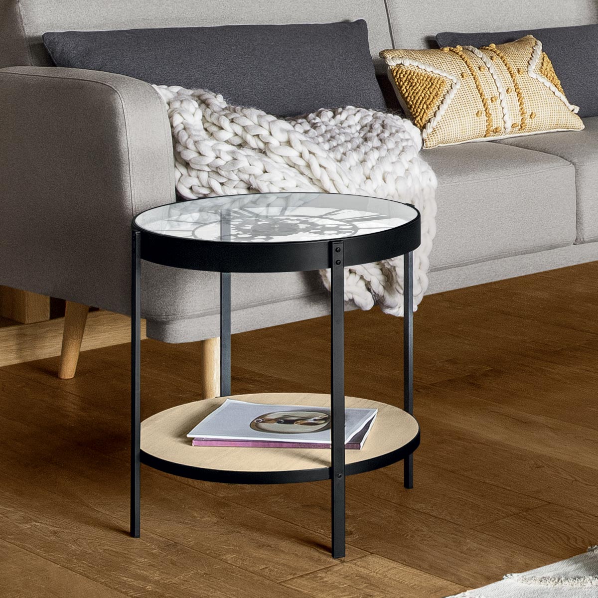 Table d'appoint horloge MECA noir, ATMOSPHERA