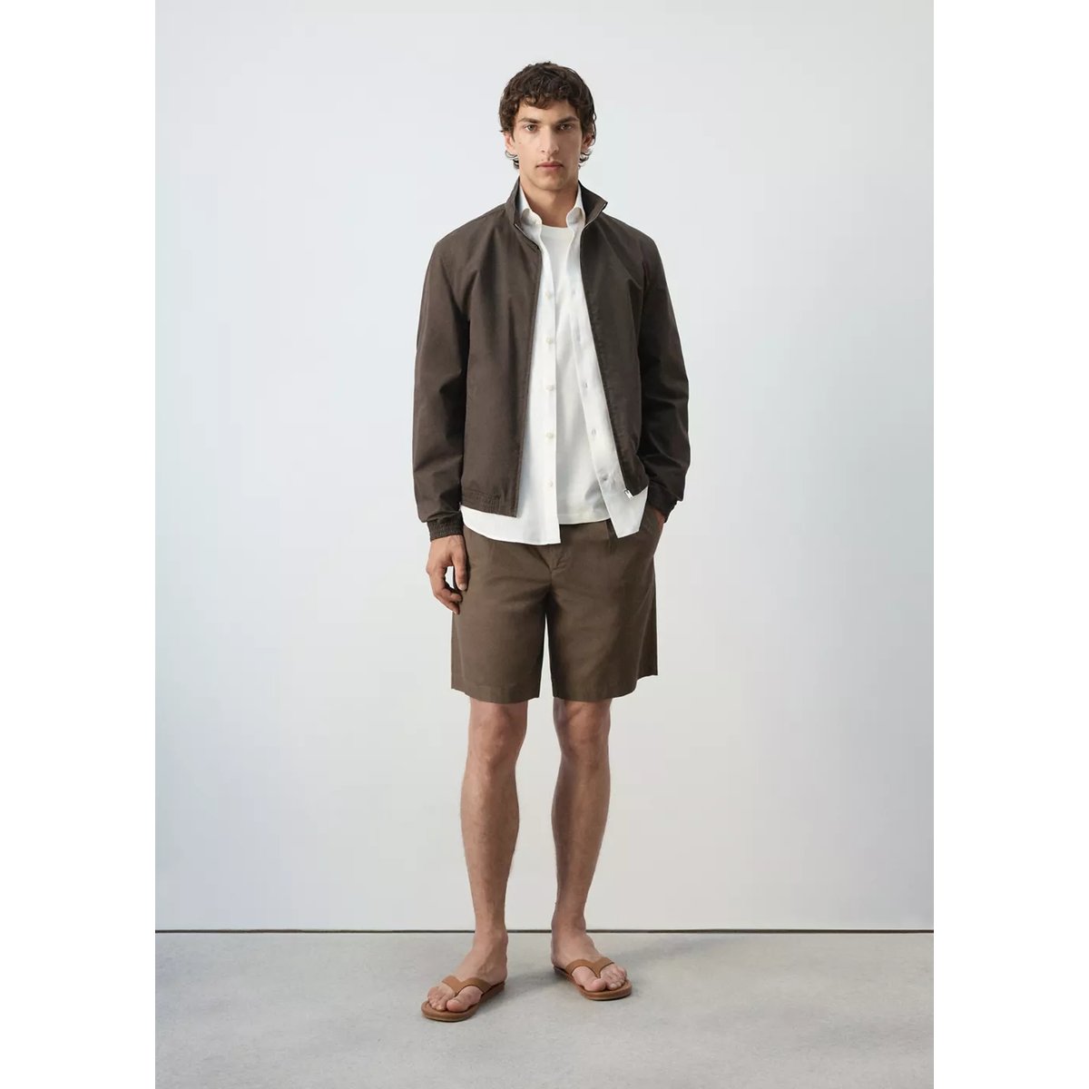 Veste droite coton lyocell marron, MANGO MAN