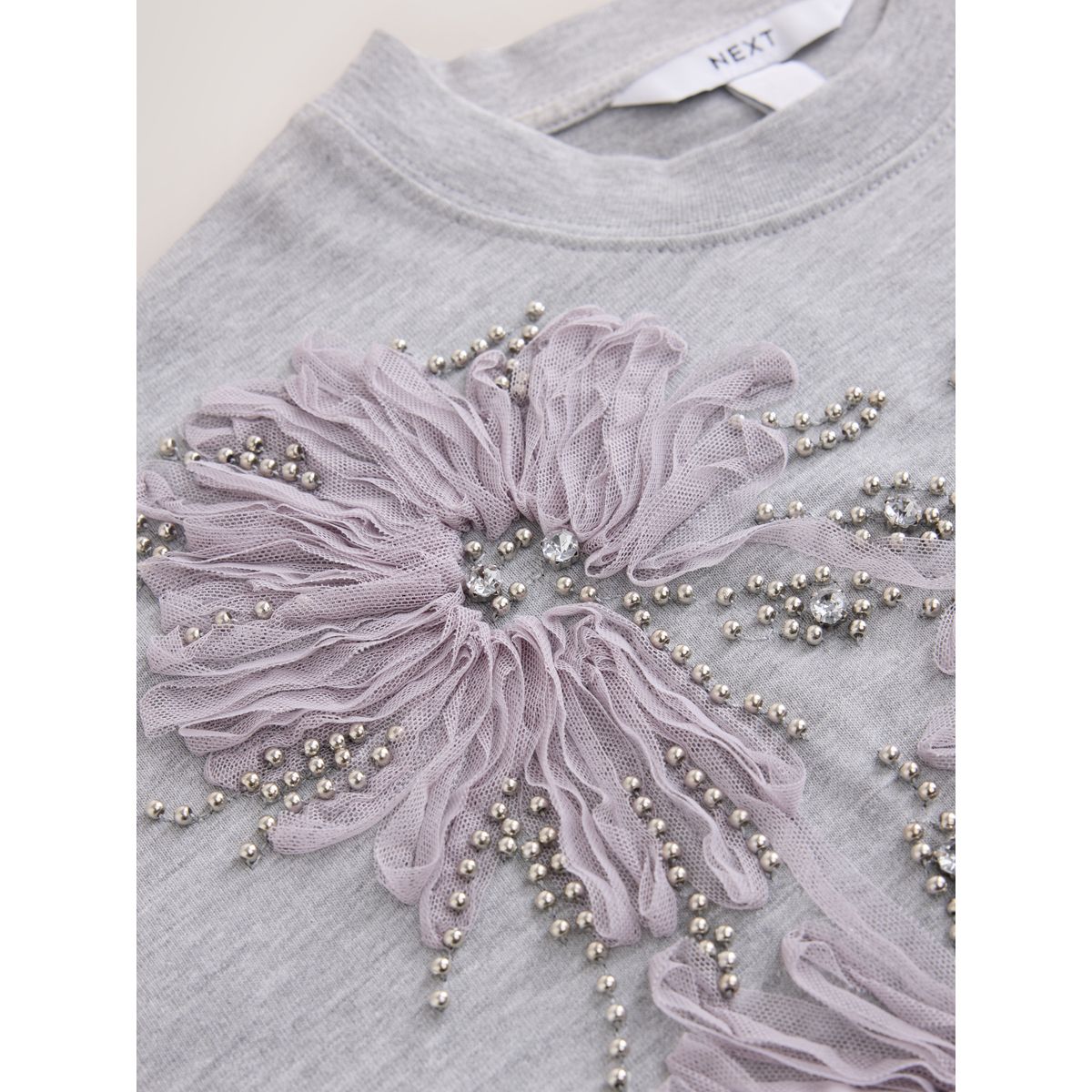 T-shirt à manches courtes et fleurs gris, NEXT
