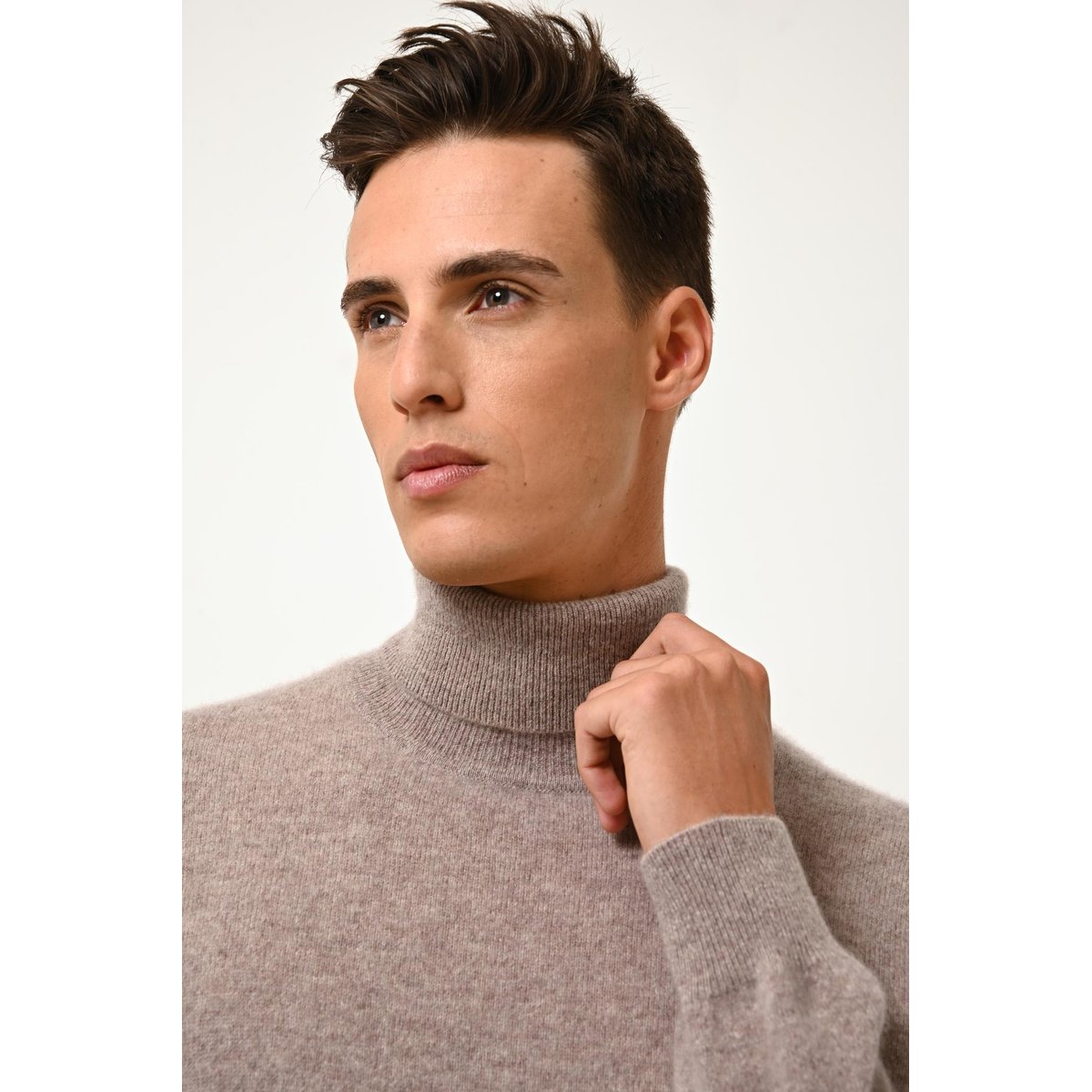 Pull Col Roulé Caribou Chiné Connor marron clair, JUST CASHMERE