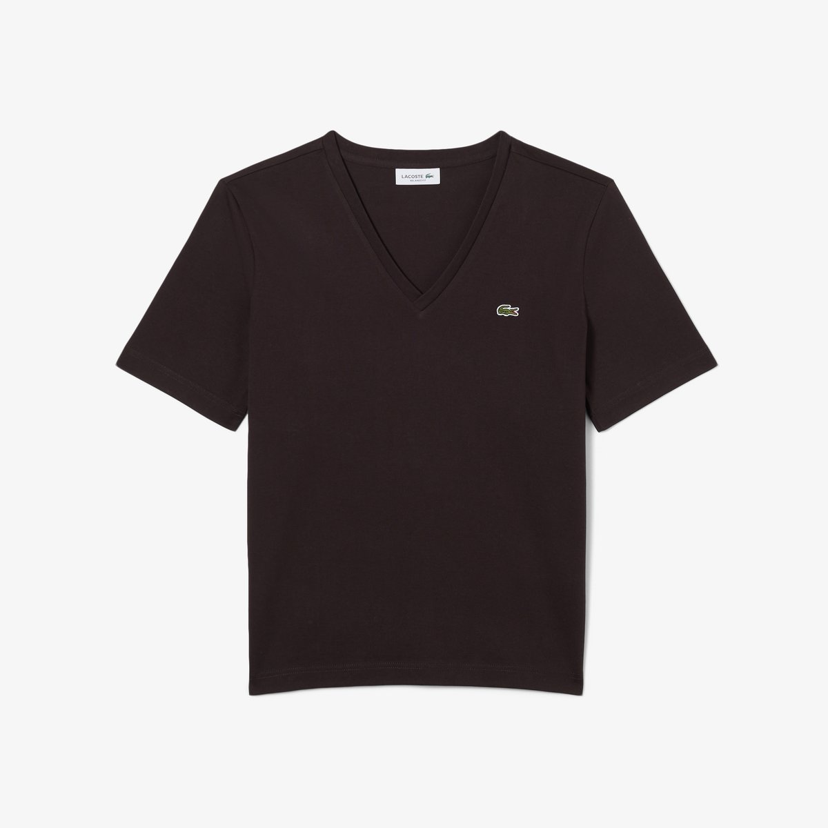 T-shirt relaxed fit coton doux col V marron-3la, LACOSTE