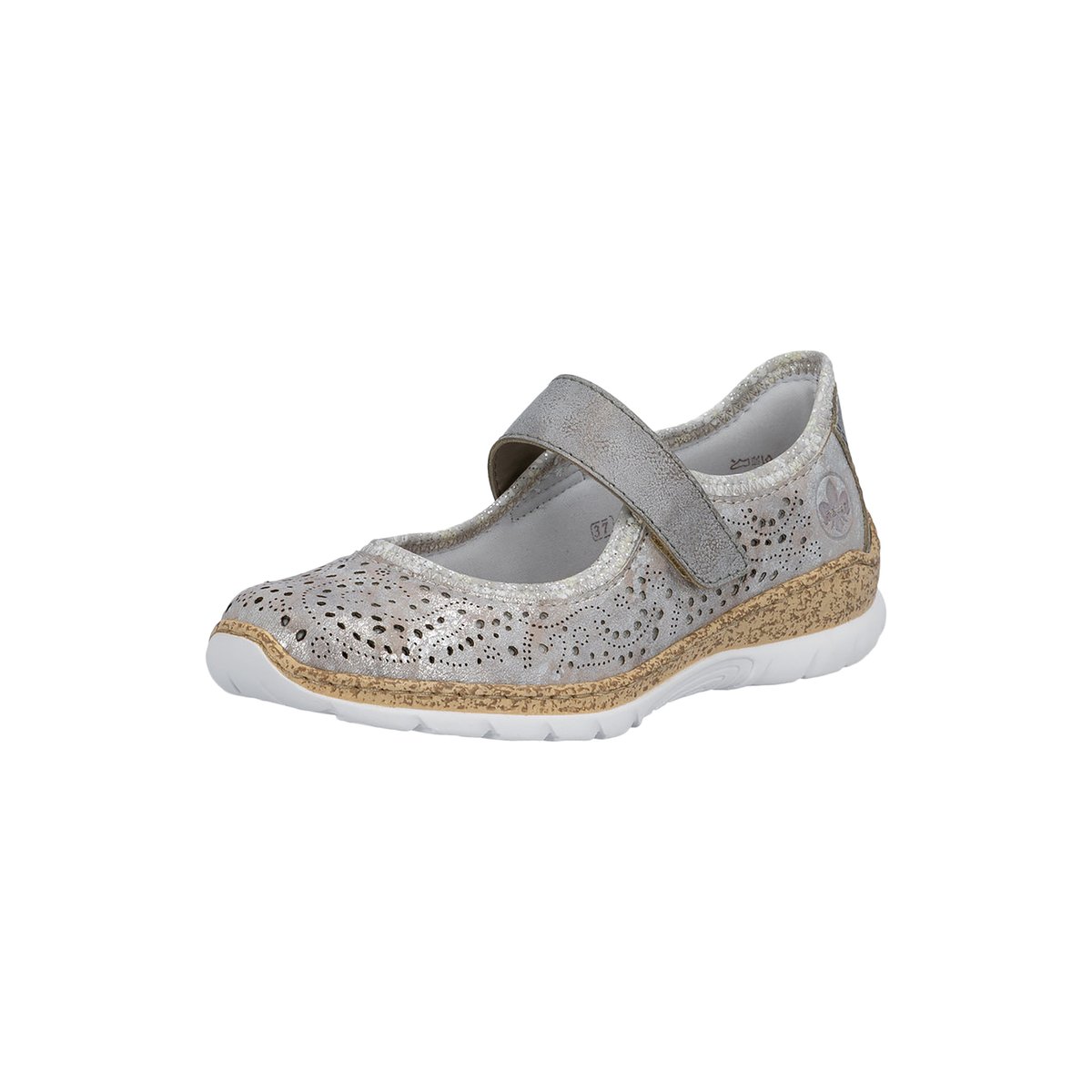 Ballerines grises à talon compensé bas avec une bande auto-agrippante gris, RIEKER