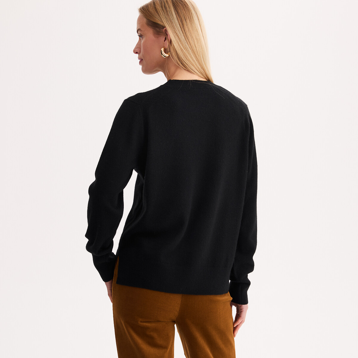 Cashmere Crew Neck Fine Knit Jumper black, ANNE WEYBURN