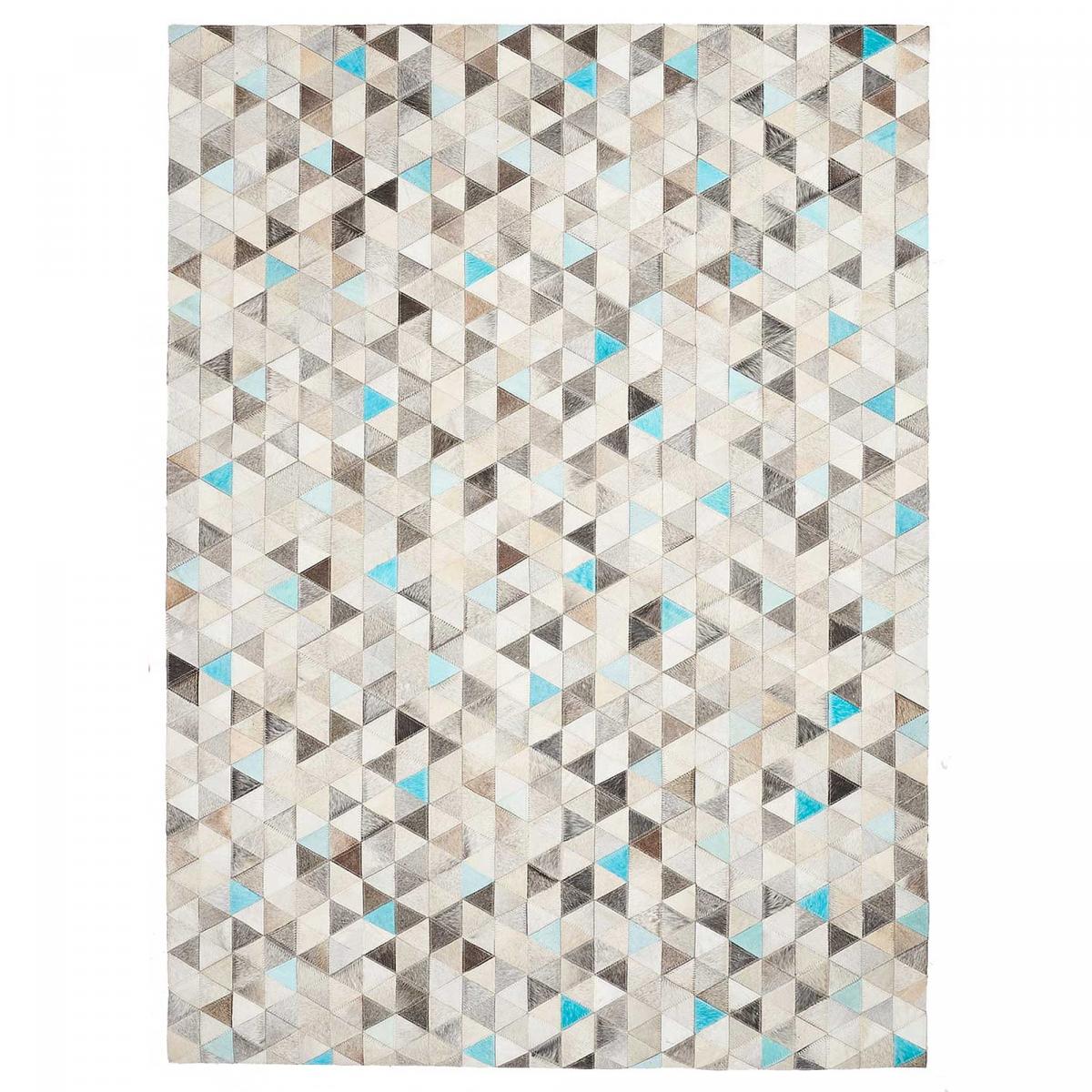 Tapis peau de vache MULTICA, kilim fait main turquoise, UN AMOUR DE TAPIS