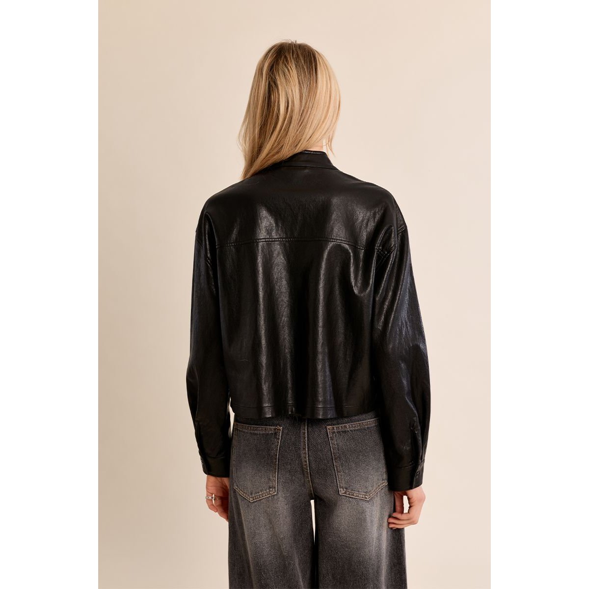 Veste en simili-cuir courte noir, MOLLY BRACKEN