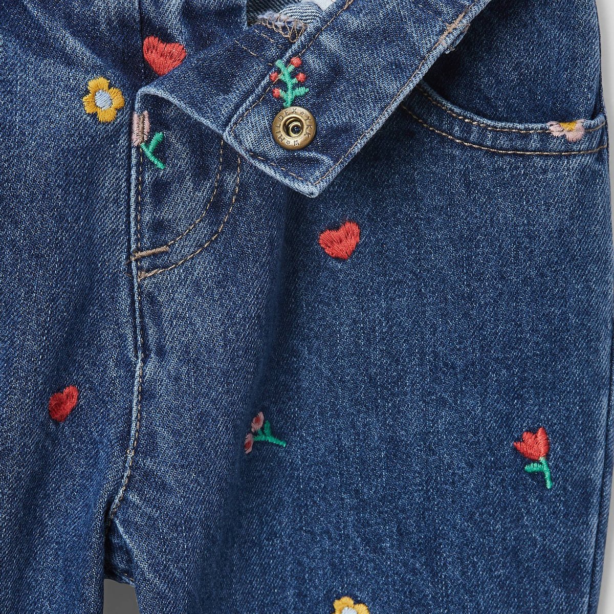 Jean taille élastique brodé en coton BIO GOTS multi co, BOUT'CHOU