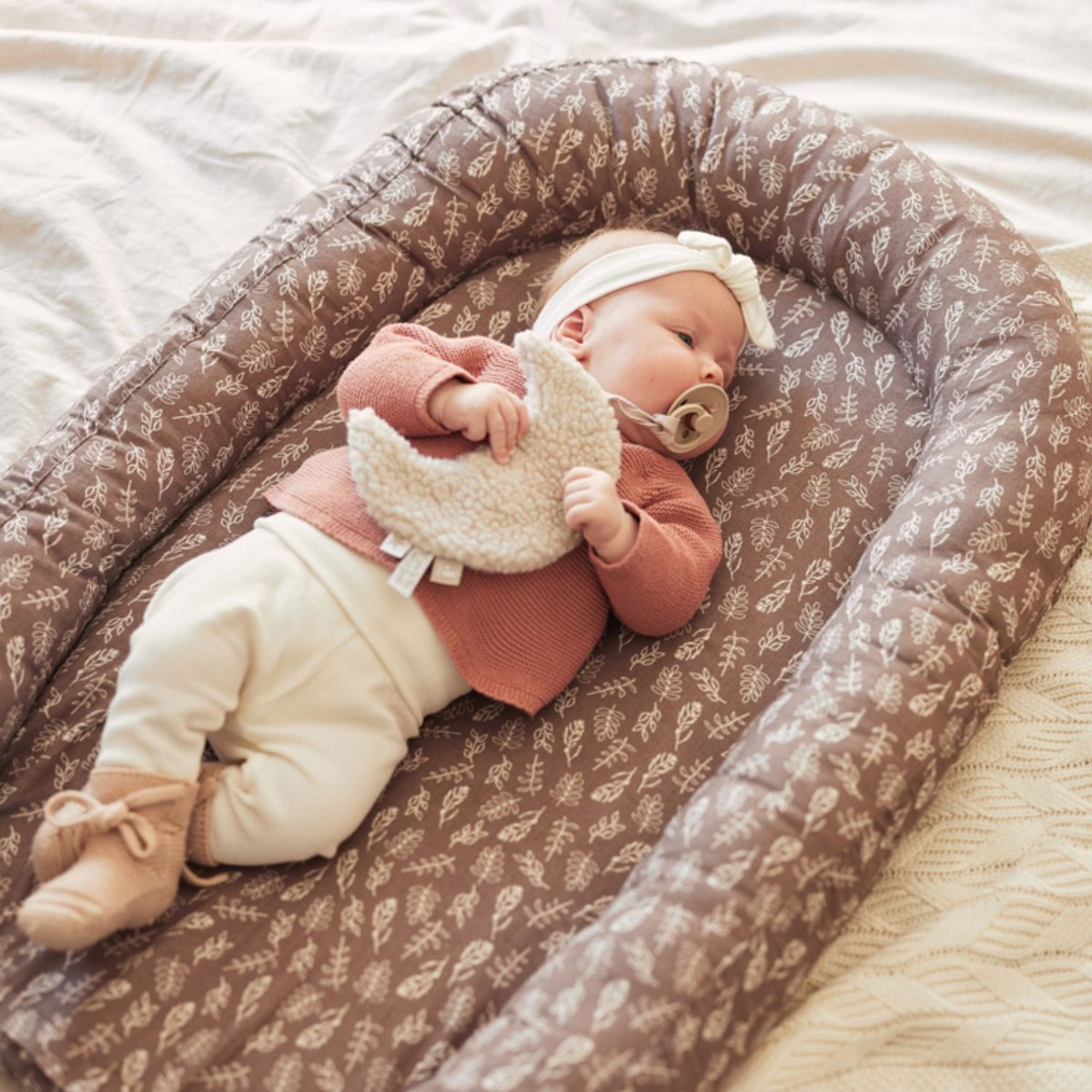 Doudou attache sucette Lune blanc crème, JOLLEIN