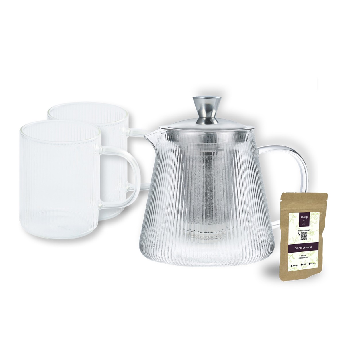 Théière Set théière Darjeeling et 2 mugs en verre 0L THÉIÈRES couleur unique, CRISTEL