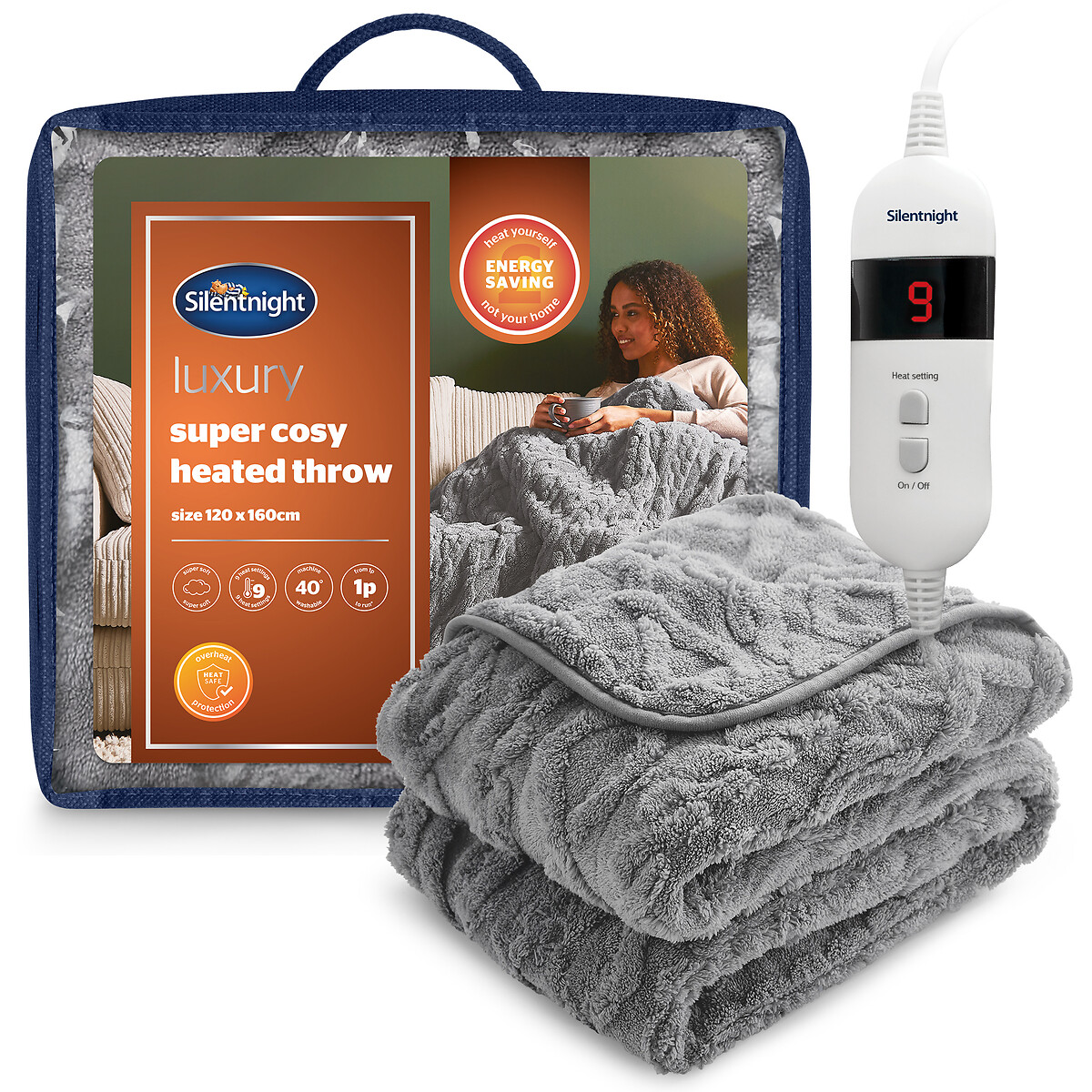 Luxury Super Cosy Heated Throw grey, SILENTNIGHT