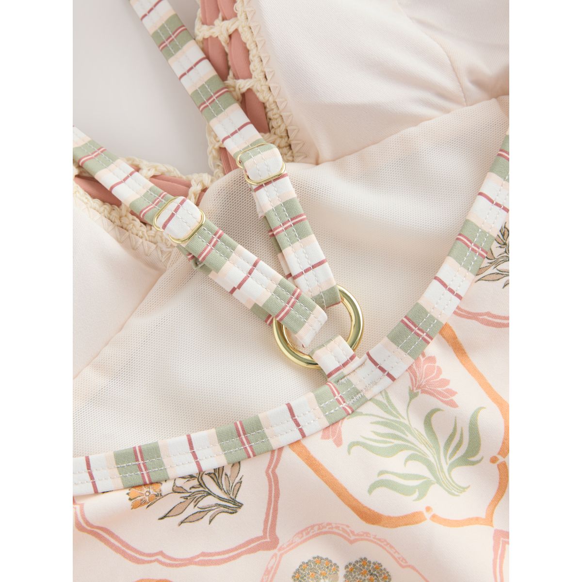 Maillot de bain gainant pigeonnant écru/pêche floral, NEXT