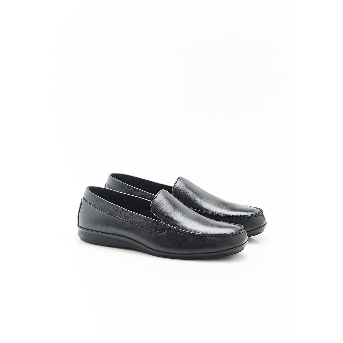 Chaussons en cuir grainé noir, DAMART