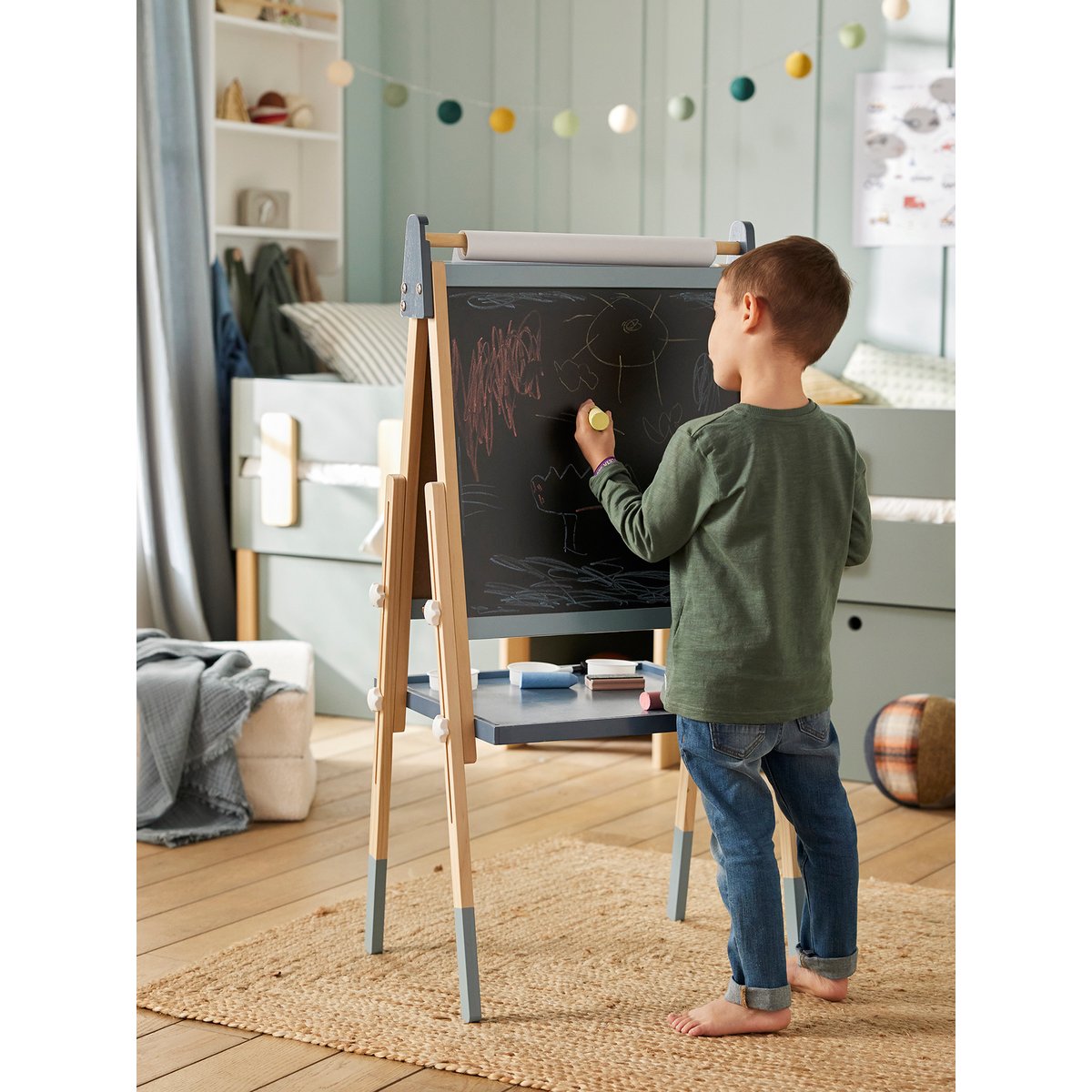Tableau pliable et réglable en hauteur 3 en 1 marine, VERTBAUDET