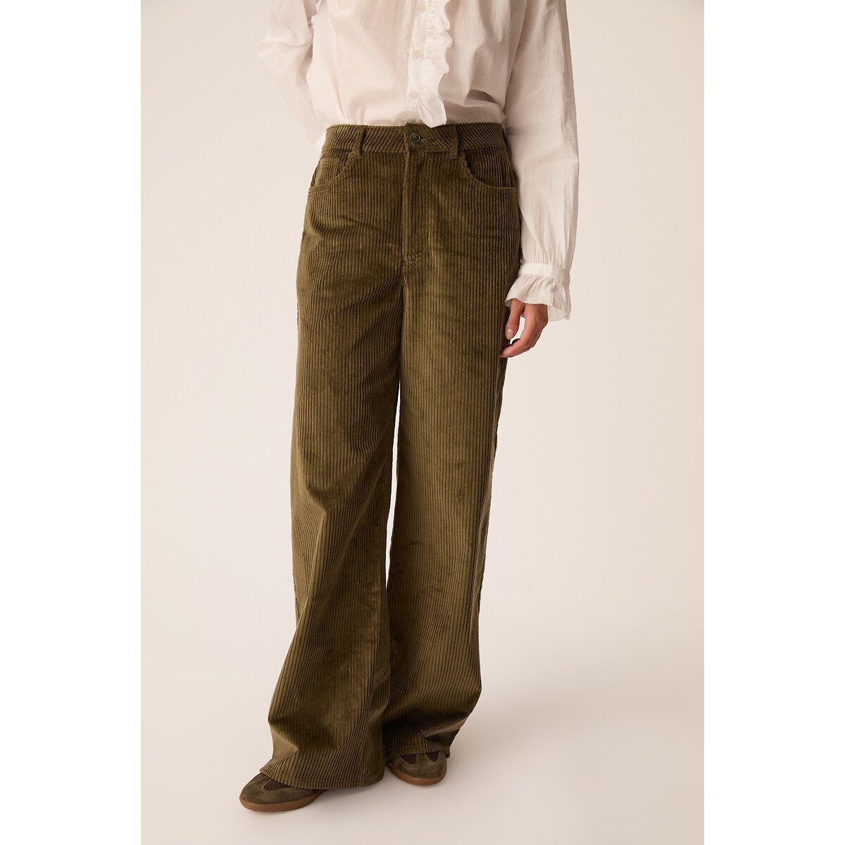 Pantalon large en velours côtelé, TEDETTE kaki, DES PETITS HAUTS