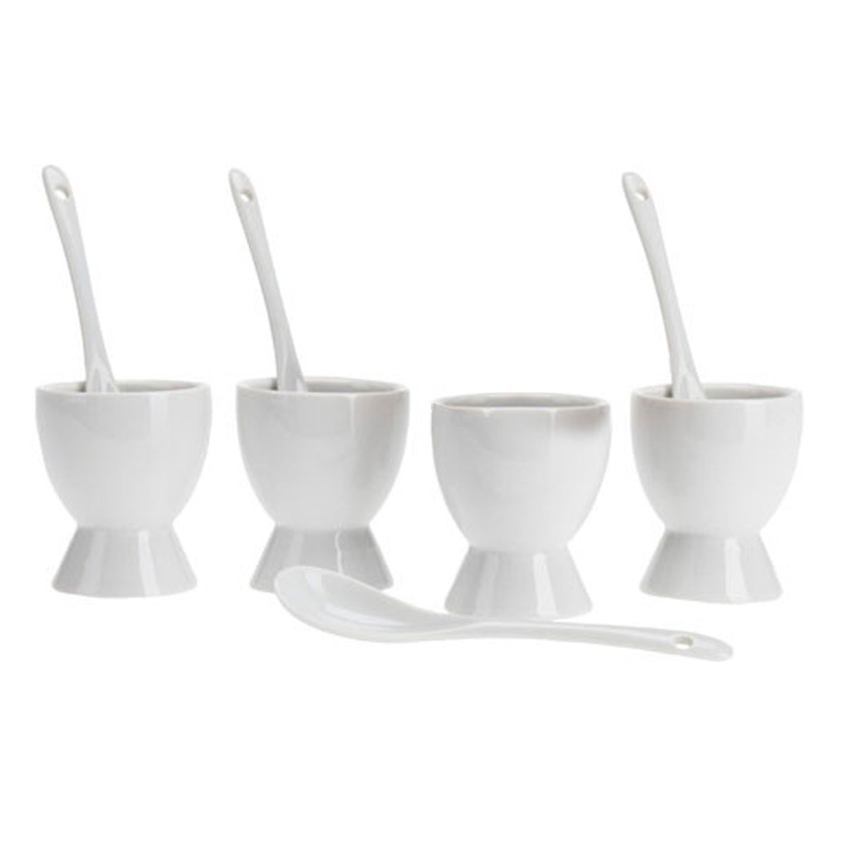 Set de 4 coquetiers en porcelaine blanche avec cuillères blanc, WADIGA