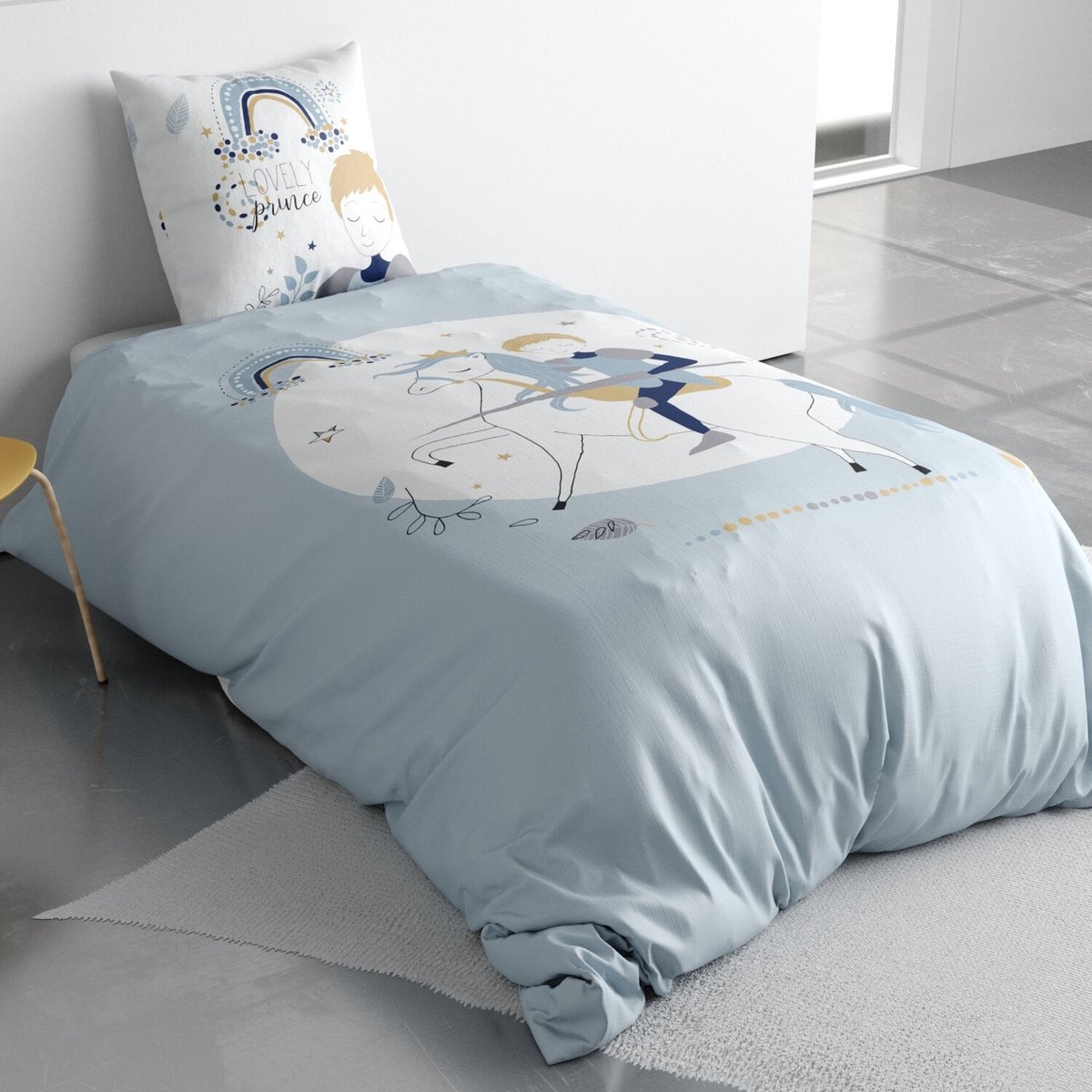 Parure de lit enfant + taie en coton, Lovely Prince bleu clair, C DESIGN HOME TEXTILE