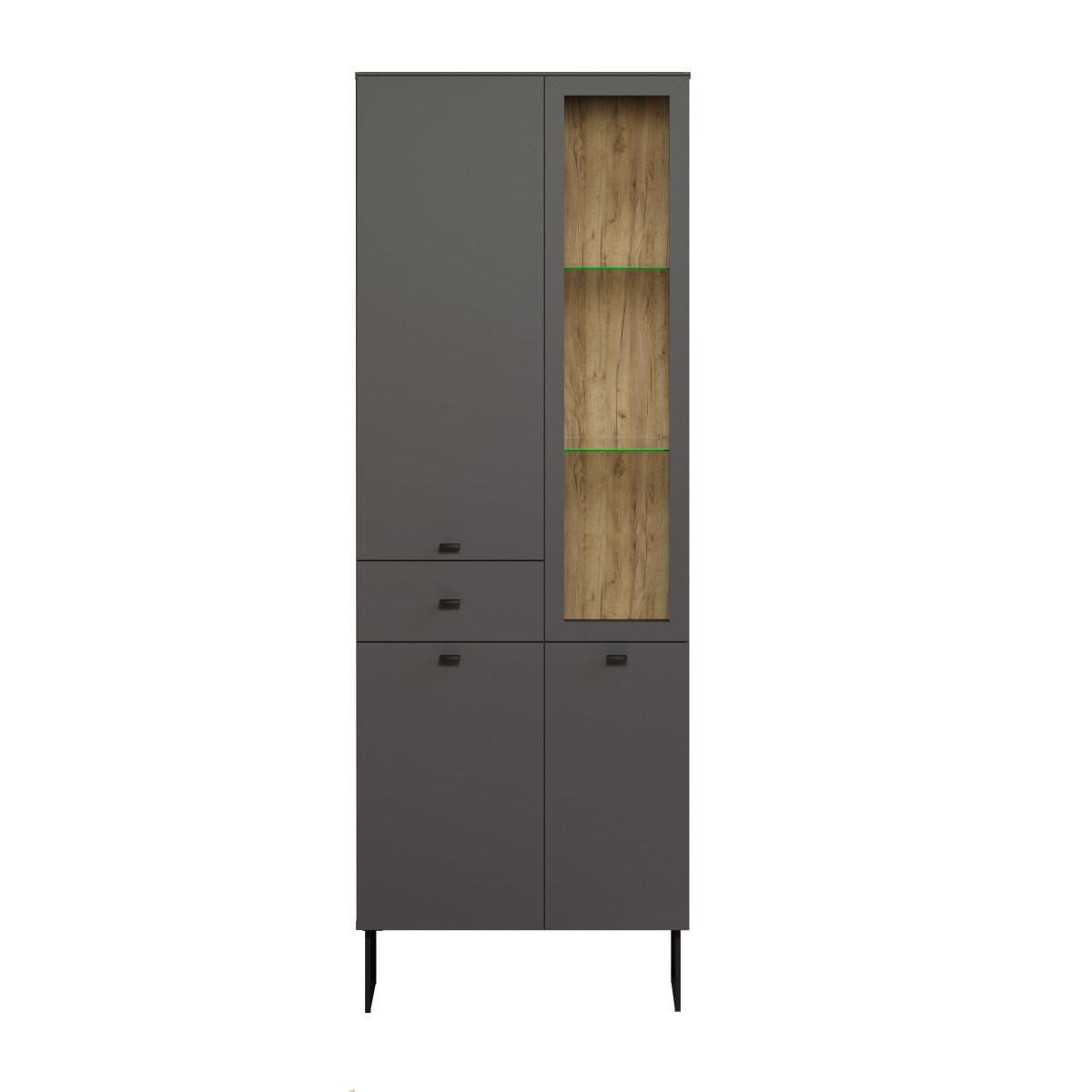 Vitrine 3 portes, 1 tiroir - VELA gris anthracite, CALICOSY