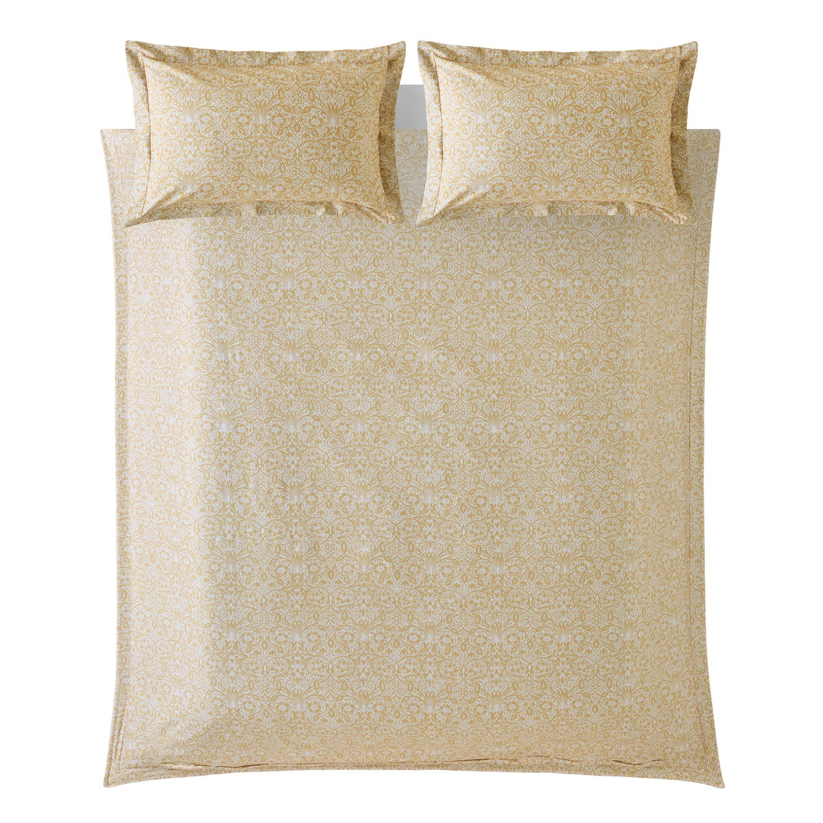 Parure de lit, housse de couette fleurie  + 2 taies pour lit en 140 Tulipes et lys vert bleuté, ocre, corail, WILLIAM MORRIS AT HOME