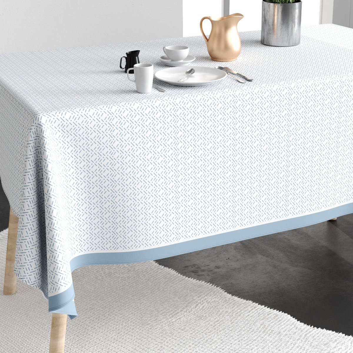 Nappe rectangulaire anti tache Coton Barba Glace bleu, EDEN