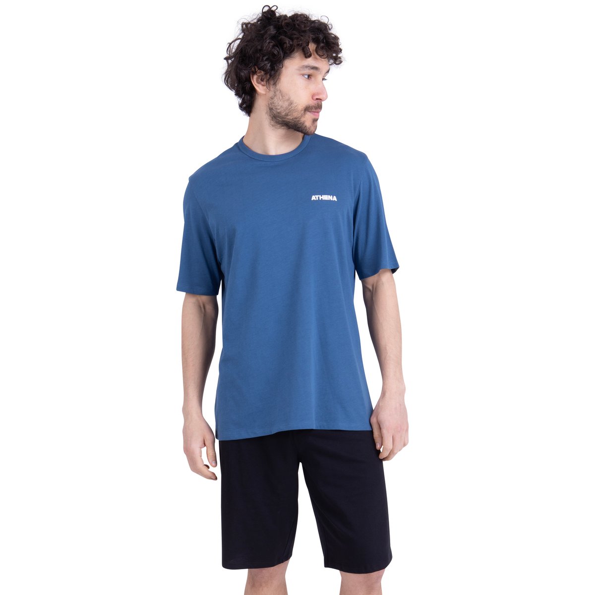 Pyjama court, en coton bleu/noir, ATHENA