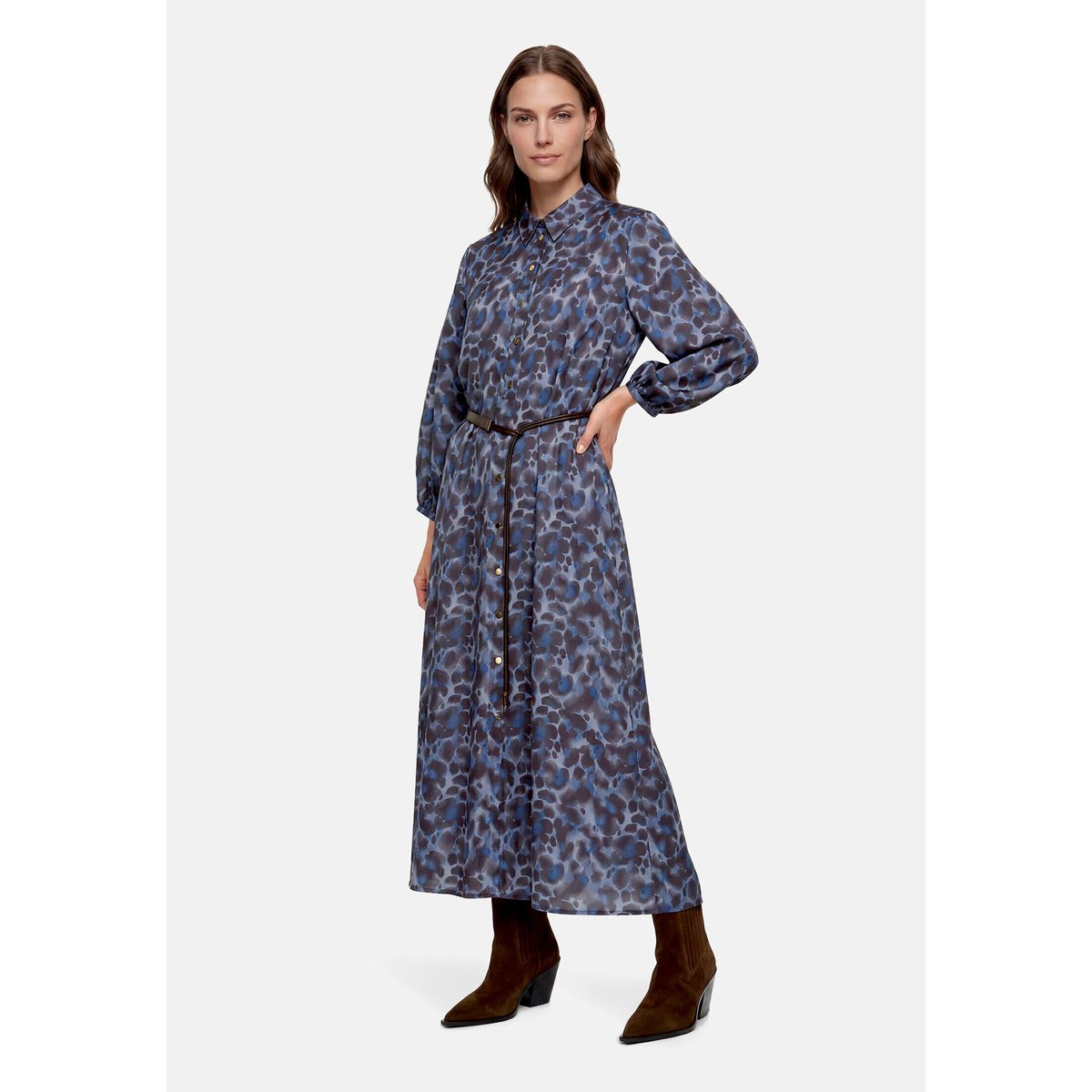 Robe-chemisier à ceinture à nouer bleu/marron, BETTY BARCLAY