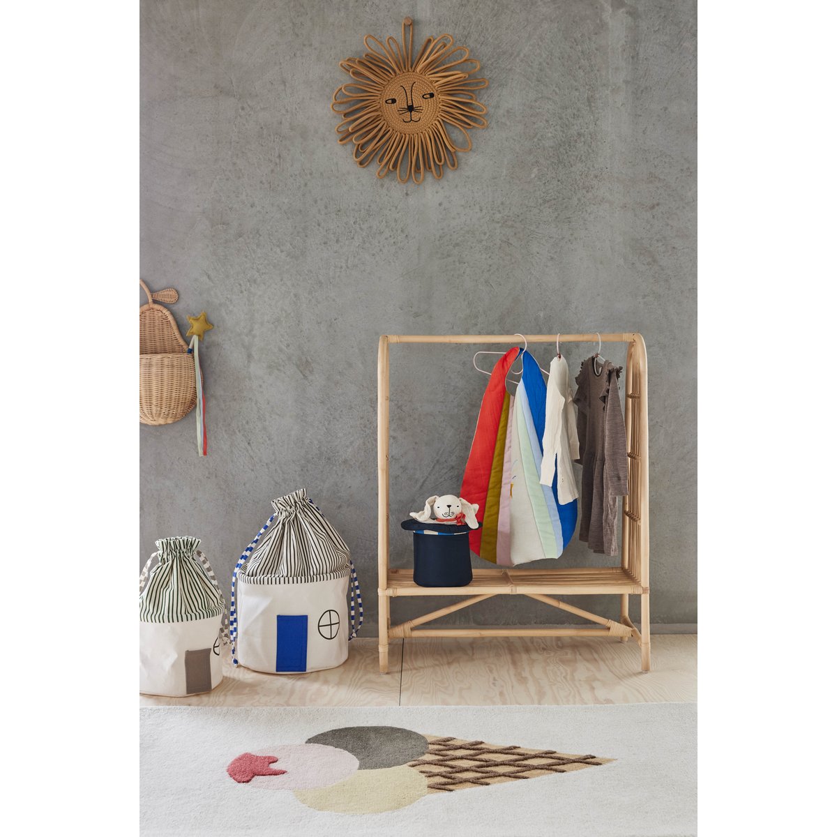 Panier de rangement en coton motif maison MINI bleu, OYOY LIVING DESIGN