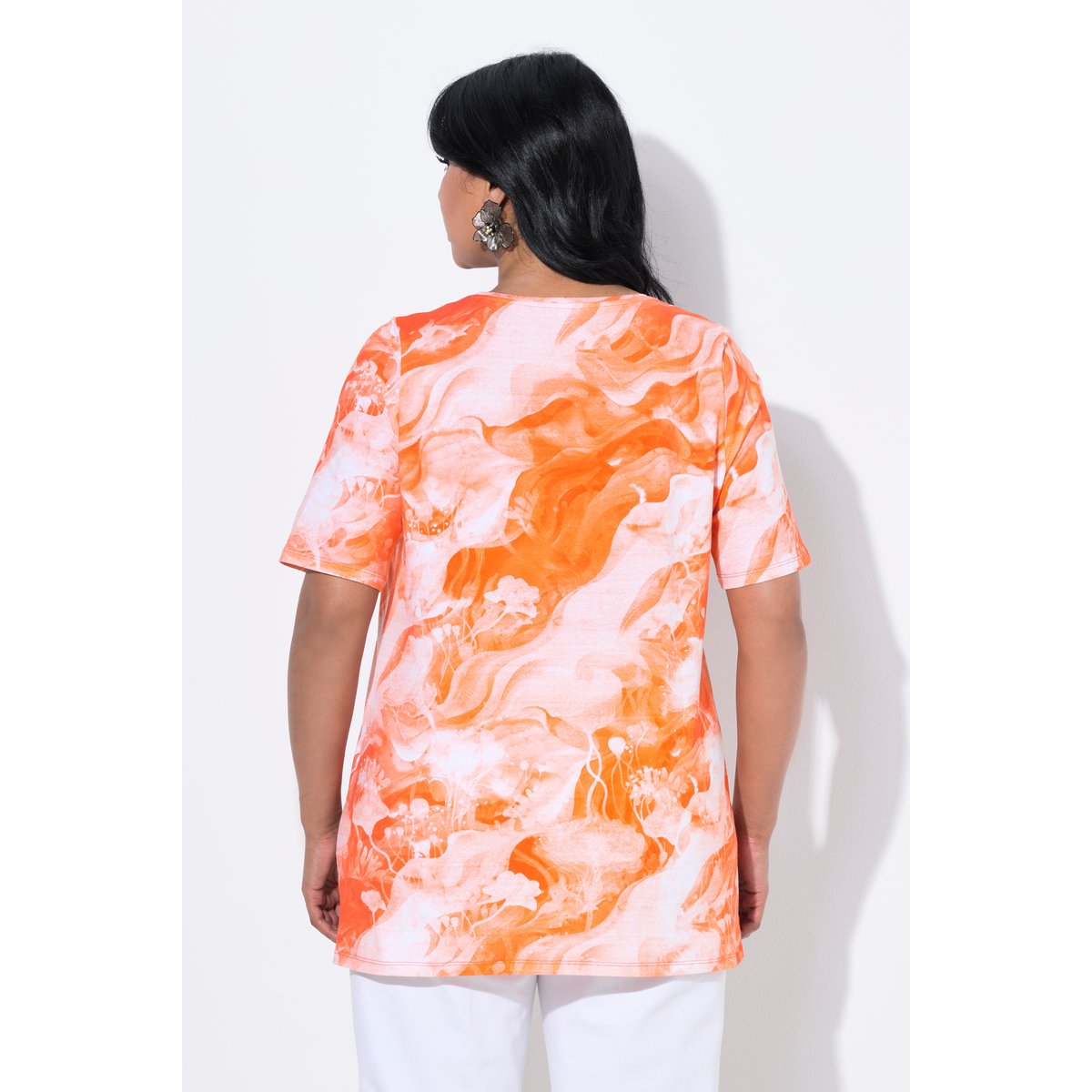 T-shirt en coton Pima mandarine, ULLA POPKEN
