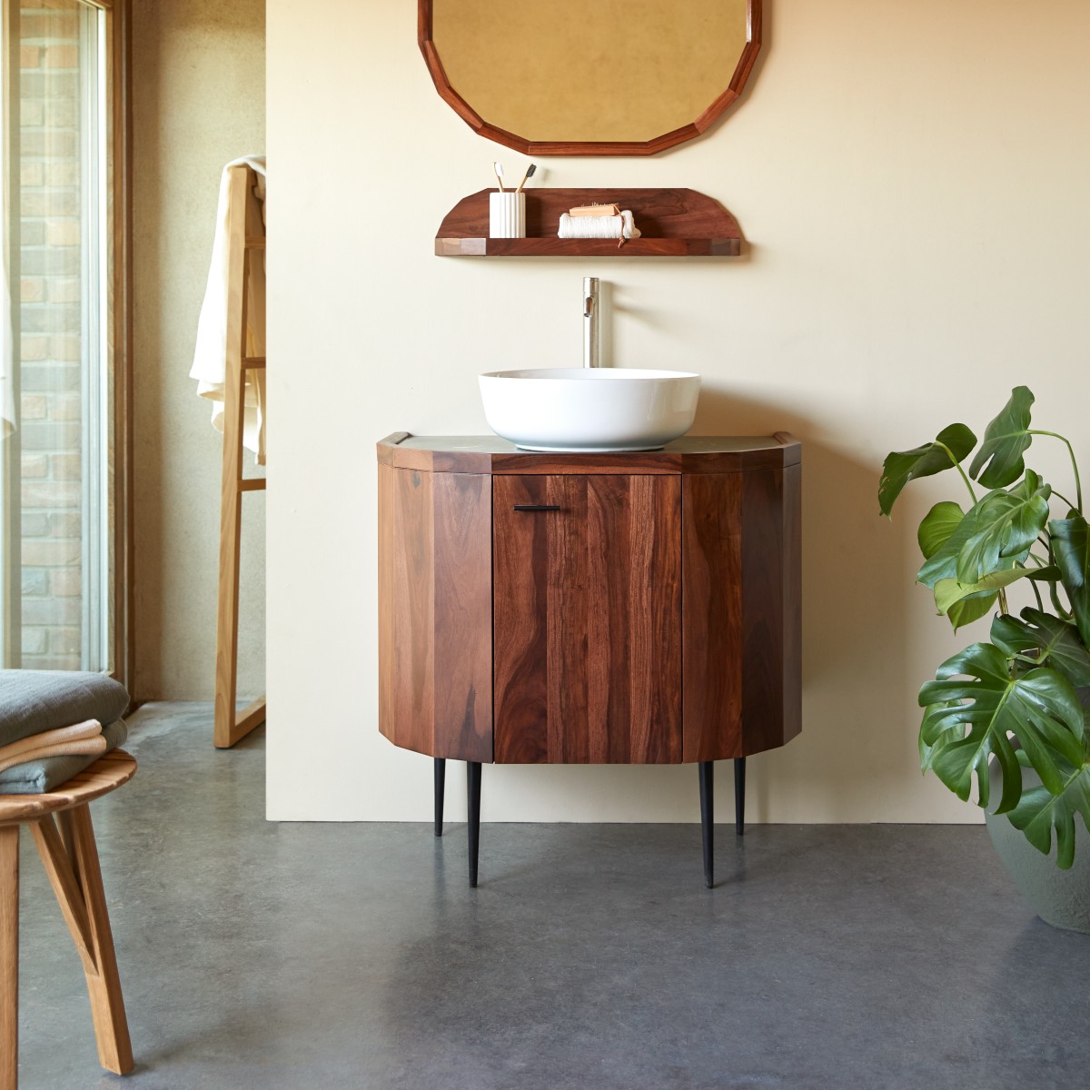 Meuble de rangement salle de bain en Palissandre massif, JADE marron, TIKAMOON
