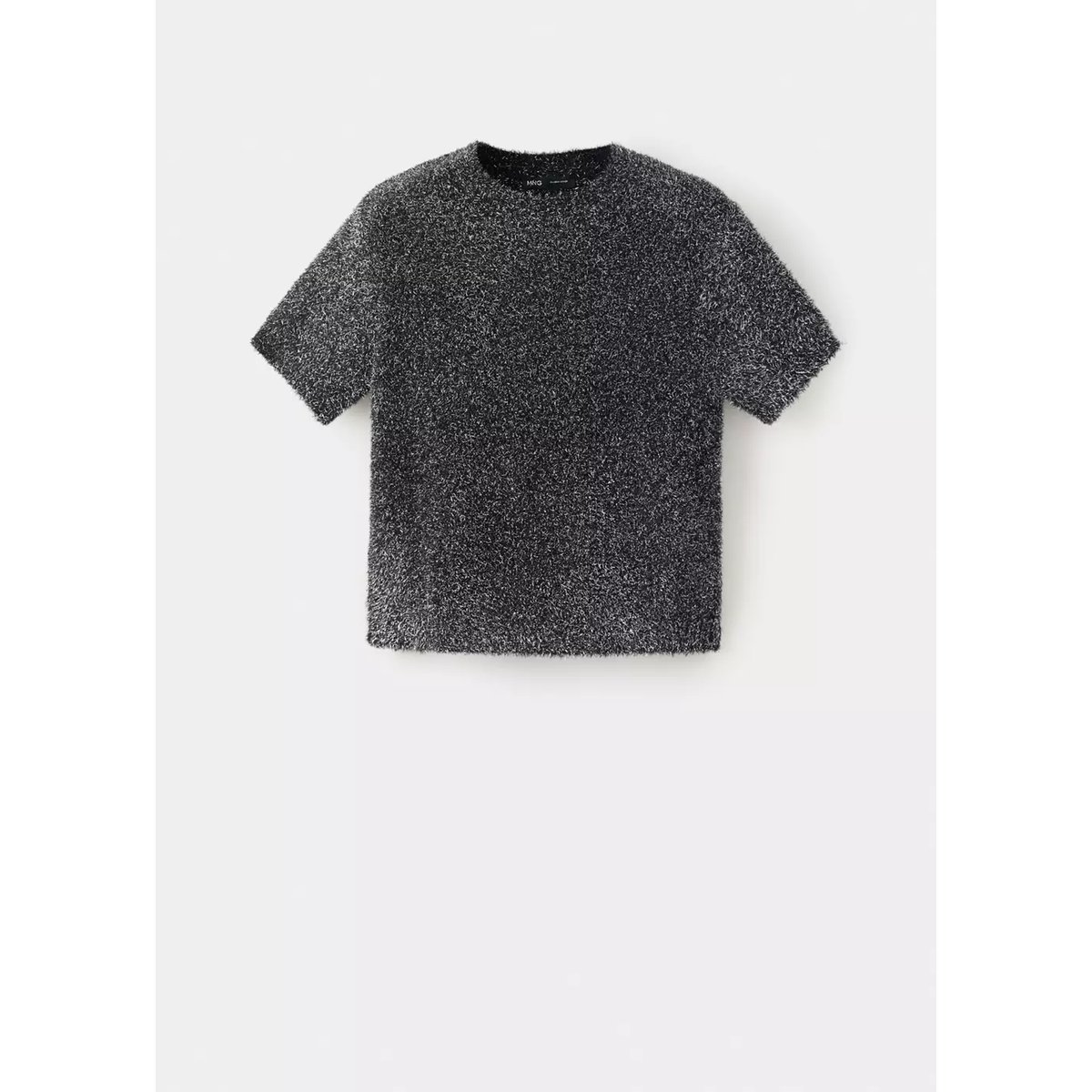 Pull en fil textile à manches courtes noir, MANGO