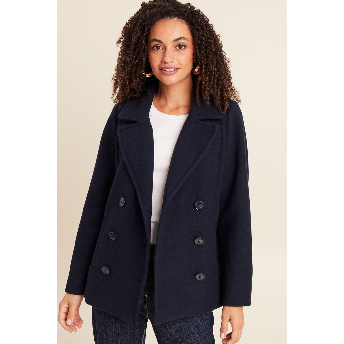 Caban doublé avec capuche bleu marine, BREAL