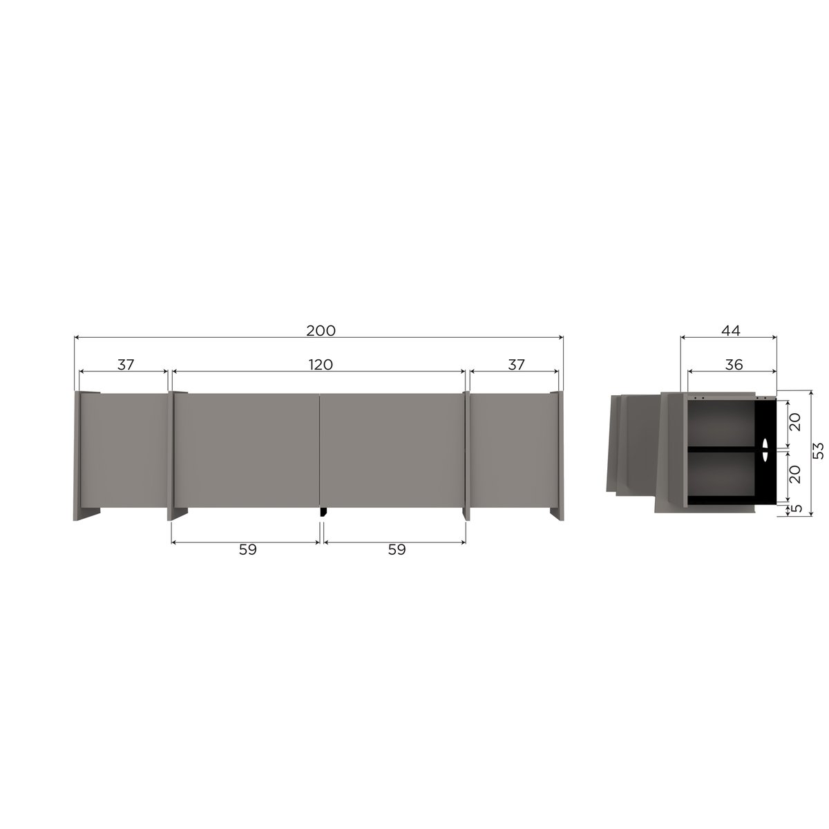 Meuble Tv en placage frêne L200 BROCK gris, WOOOD